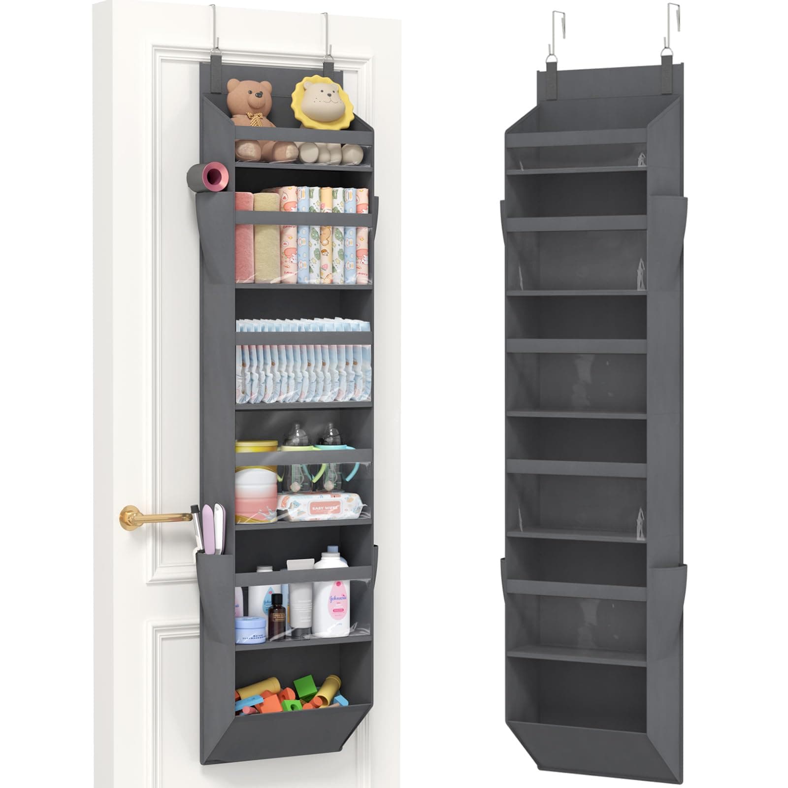 Lifewit Türorganizer Hängeorganizer, 6 Regal klar Fenster hängende Lagerung mit 4 Seitentaschen, Tür Organizer, Hängeaufbewahrung Benutzt für Bad, Schlafzimmer, Wohnheim, Grau,157 cm(H), 1 Pack