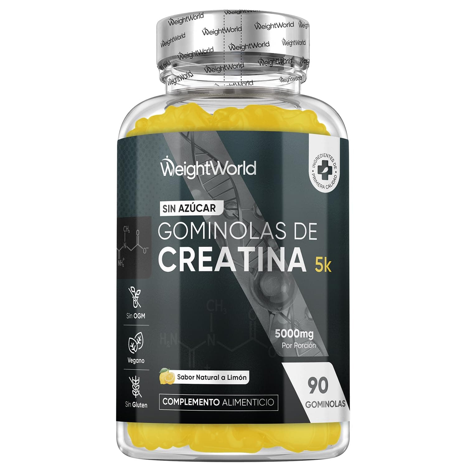 Gominolas de Creatina Monohidratada 5000mg - Gomitas Pre Entreno Sabor Limón de Creatina Monohidrato Sin Azúcar ni Gluten - Suplemento para el Gym, Sin OGM