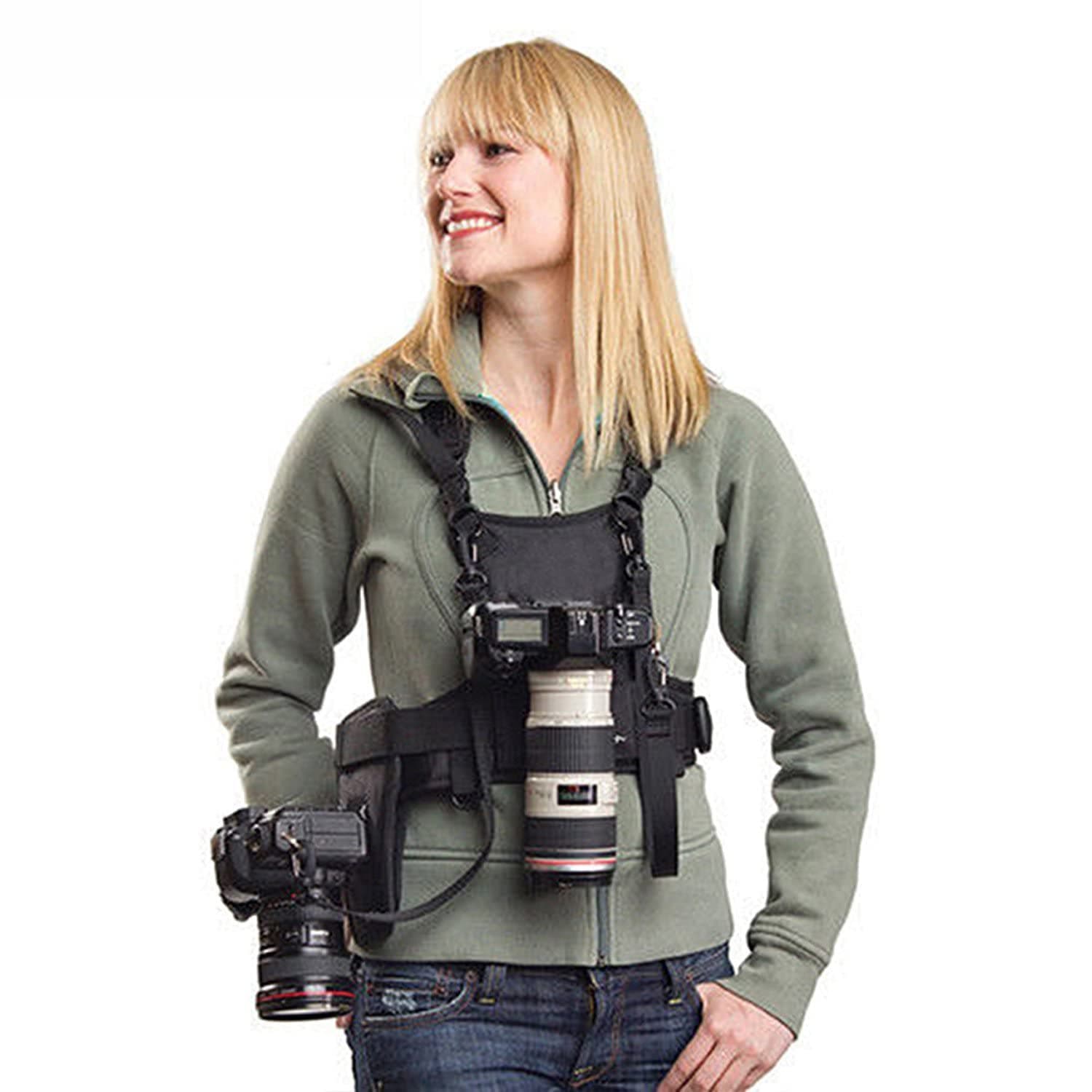Nicama NC-VEST Harnais de transport Photographe sangle de poitrine corps élastique réglable pour 2 Appareils Photos Noir Canon Nikon Sony Sigma Olympus Pentax Fuji DSLR Caméra