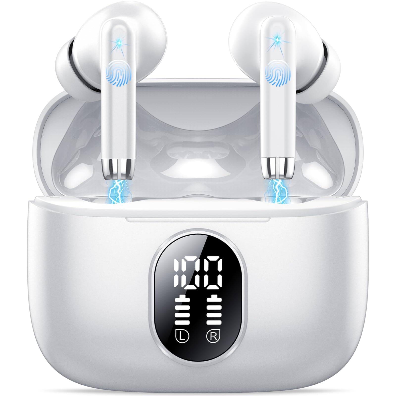 QXQ Cuffie Bluetooth, 2026 Nuovo Auricolari Bluetooth 5.4 Hi-Fi Stereo con 4 ENC Mics, 40 Ore Mini Cuffie Wireless Cancellazione Rumore Cuffiette Bluetooth, Cuffie Senza Filo per Android/iOS, Bianco