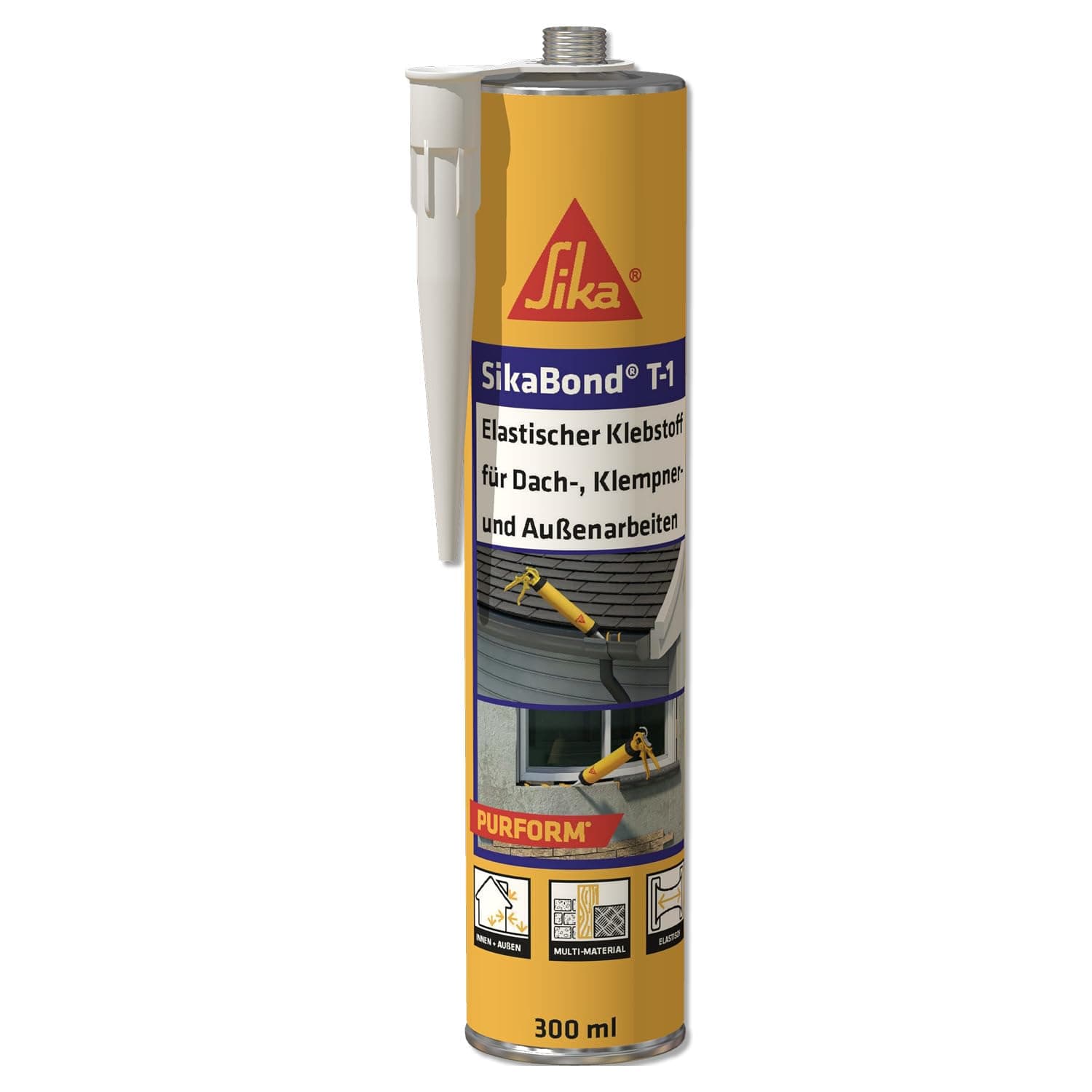 Sika - Klebstoff für Dach-, Klempner- & Außenarbeiten - SikaBond T 1 Purform – Betongrau – Ideal für Dach- und Klempnerarbeiten – Innen & außen - Lösemittelfrei – 300 ml