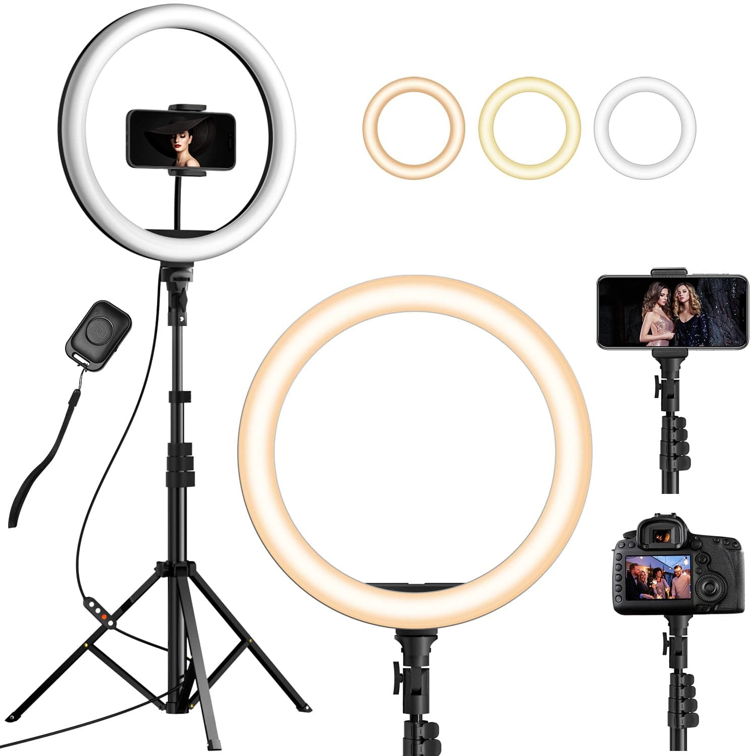 YOHOOLYO Ring Light Professional 12", Luce per Selfie, Staffa Triangolare 64", Luce ad Anello LED da 3 modalità di Illuminazione con 10 luminosità, per Trucco, Fotografia, Youtube e Video Selfie