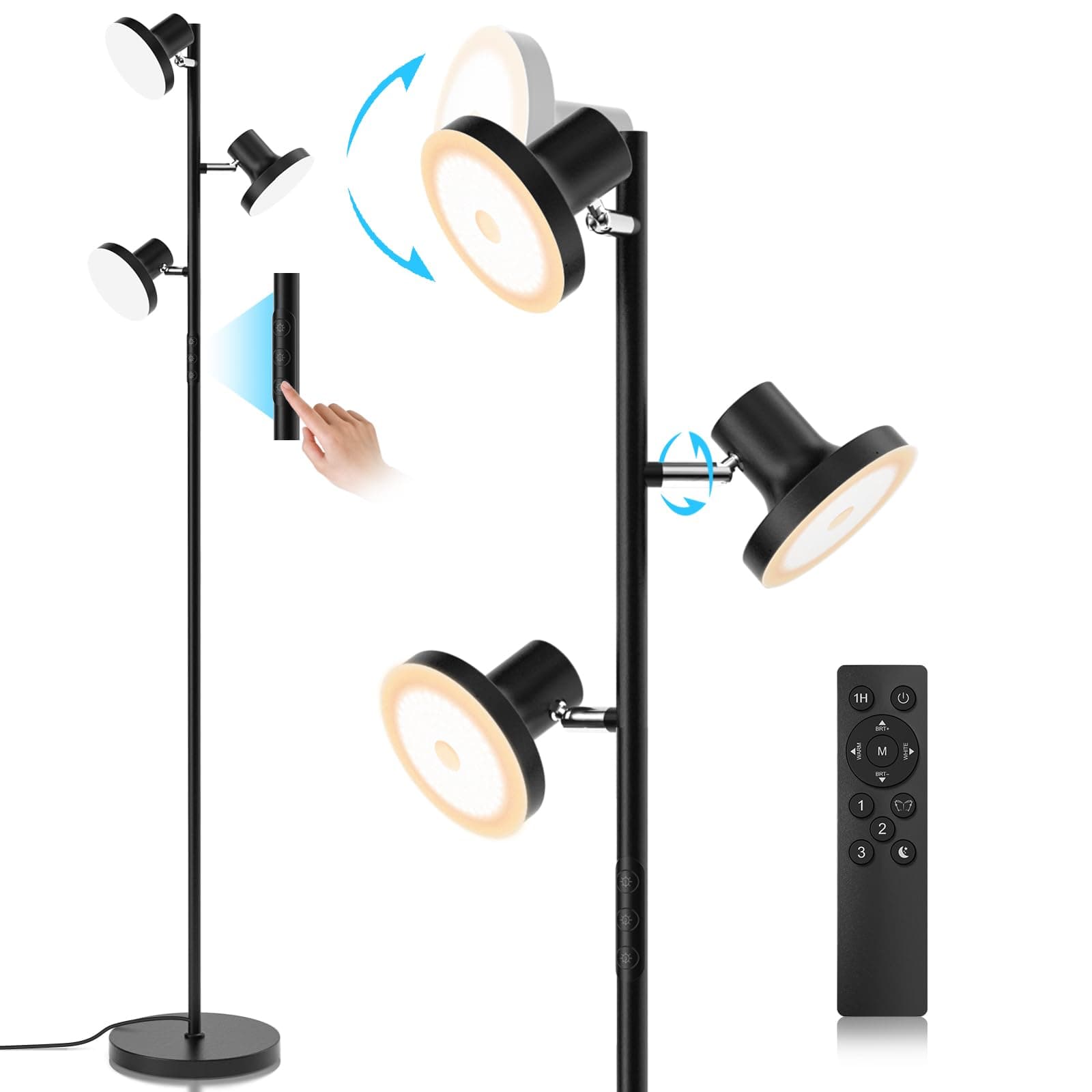 SIBRILLE Lampadaire LED Dimmable 36 W 2500 lm Avec Télécommande & Contrôle Tactile, 4 Températures de Couleur, 3 Lampes Réglable LED pour Salon, Chambre et bureau