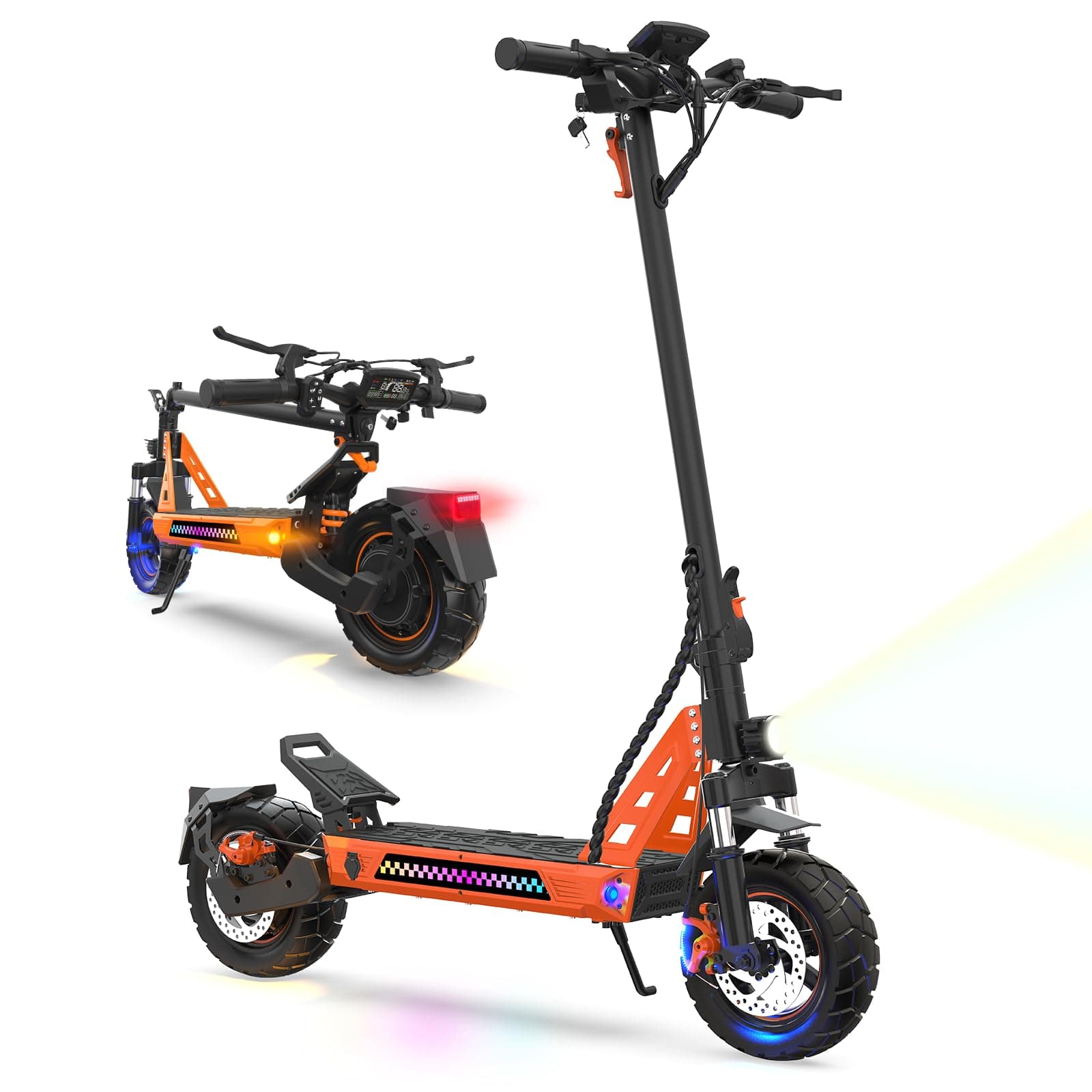 La Trottinette électrique Adulte, Batterie 23,4 Ah (autonomie 85 km), amortisseurs hydrauliques à Bras (Avant/arrière), Propulsion Double + 2 Moteurs, pneus Tout-Terrain 12 Pouces, montée 35°
