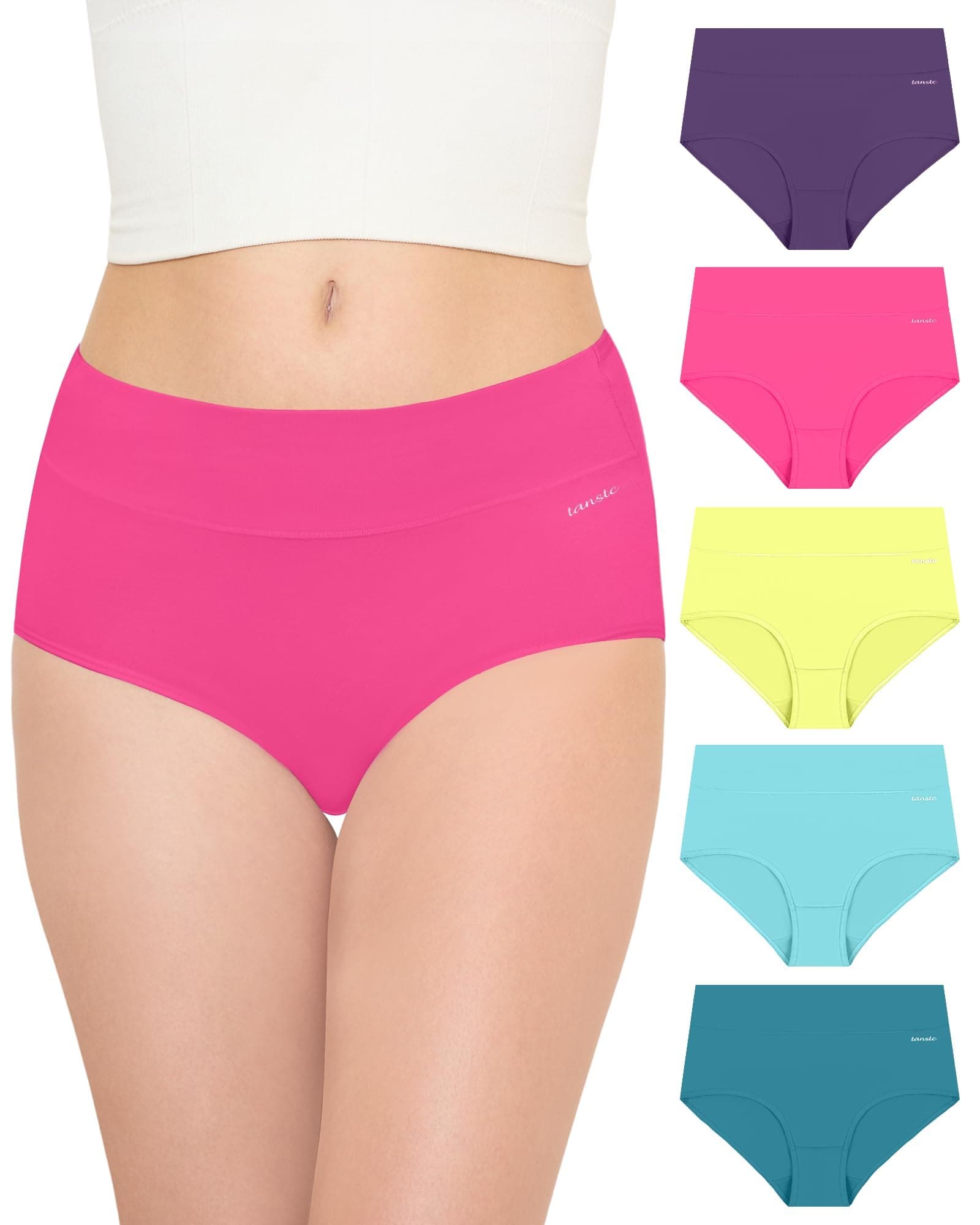 TANSTC Culotte Femme Coton Taille Haute Boxer de Sport Shorts sous-vêtements Extensibles pour Femmes Lot de 5 Sports Doux Bikini décontracté Slip Elasticité Femme Ventre Plat Culotte