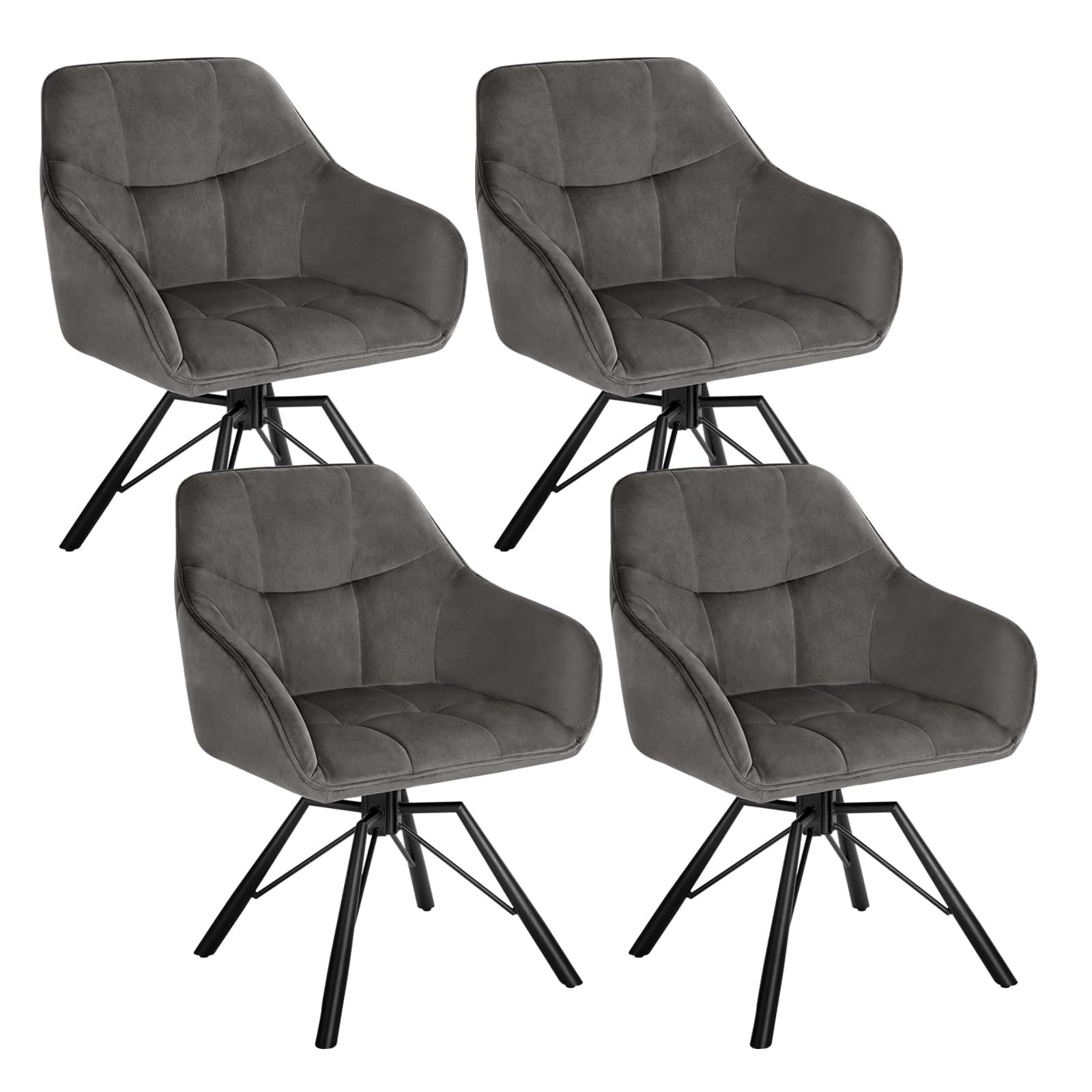 WOLTU Esszimmerstuhl drehbar 4er Set, Küchenstuhl, Polsterstuhl, Drehstuhl, bequemer Stuhl mit Armlehnen Rückenlehne, Armlehnenstuhl für Esszimmer Wohnzimmer, mit Samtbezug, Dunkelgrau