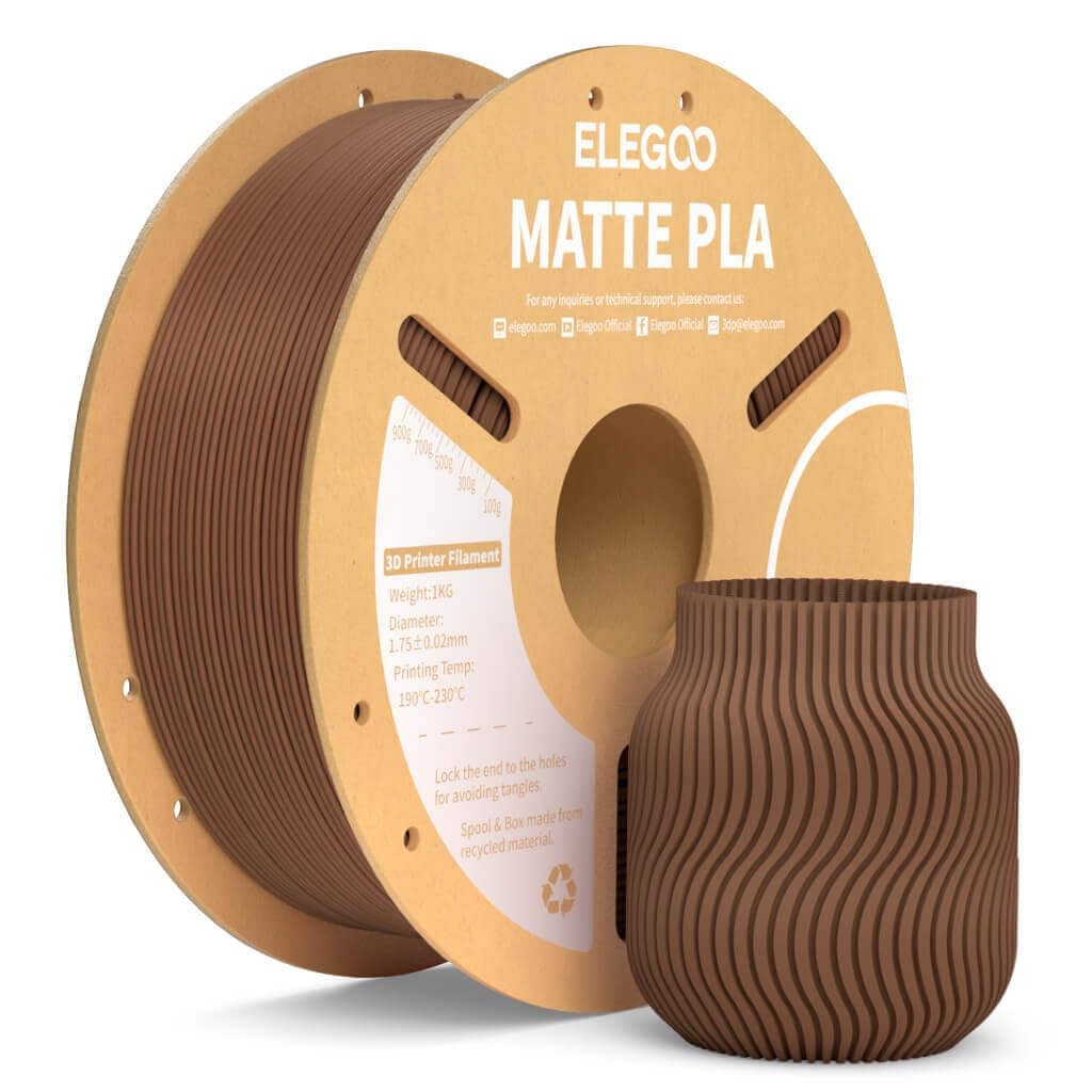 ELEGOO Filamento PLA Matte Marrone Terra 1 kg, 1,75 mm, Opaco PLA Filamento per Stampante 3D, precisione di misurazione +/- 0,02 mm, adatto per maggior parte delle stampanti 3D FDM