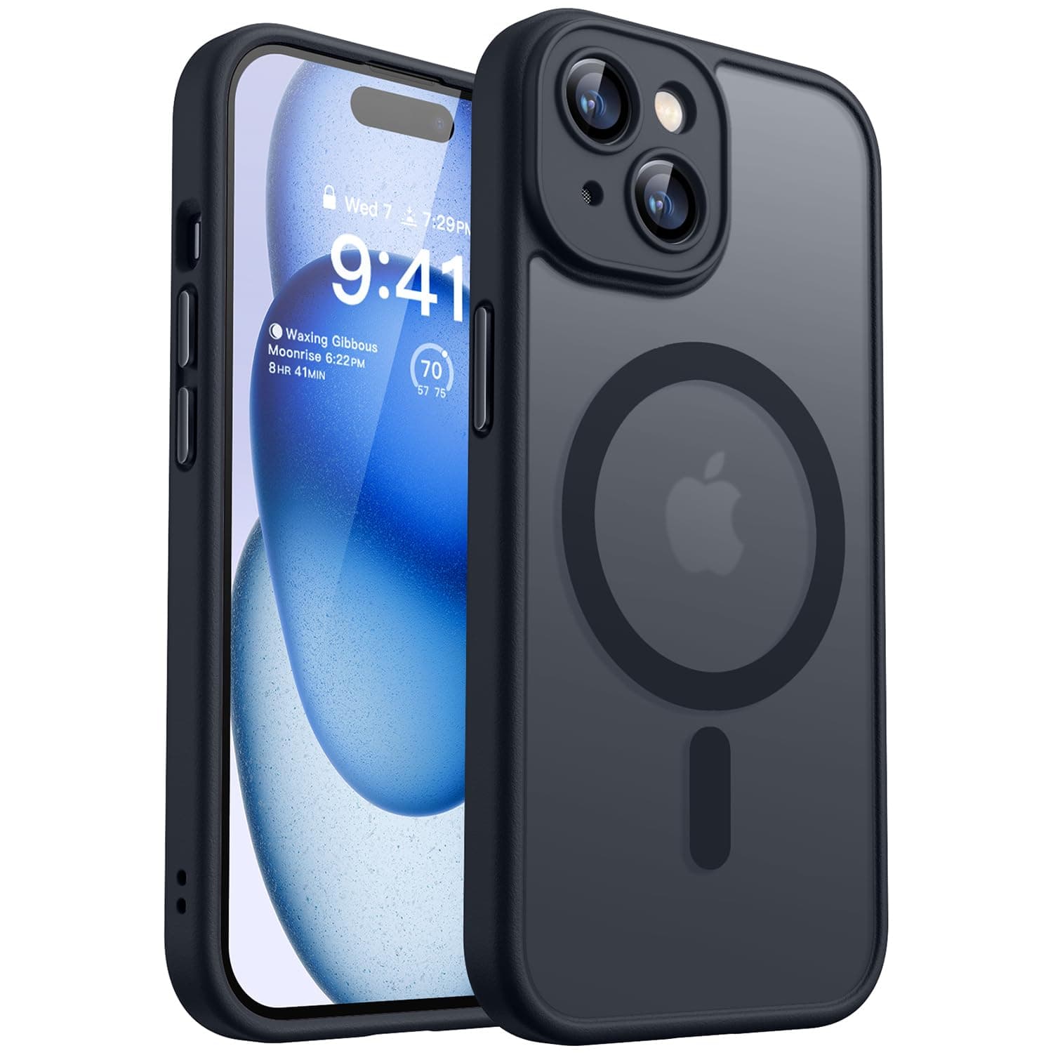 CANSHN Cover Magnetica per iPhone 15, Compatibile con MagSafe, [Protezione Completa Della Fotocamera], Custodia Traslucida Opaca Protettiva Sottile Antiurto 6,1 Pollici - Nero