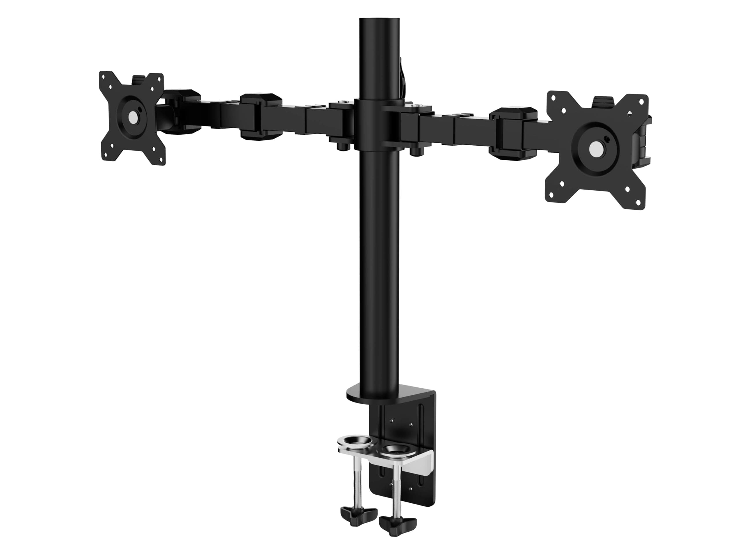 Amazon Basics Support d'écran double avec bras de montage réglable en hauteur, rotation de 360 degrés, inclinaison de l'écran réglable, en hauteur et organisateur de câbles (acier), Noir
