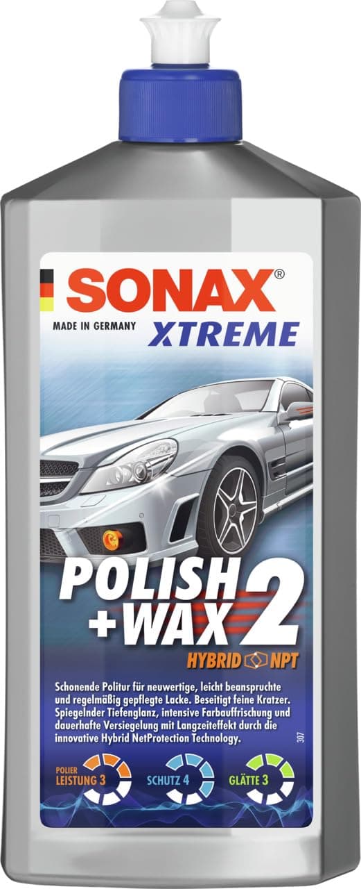 SONAX XTREME Polish+Wax 2 Hybrid NPT (500 ml) schonende Politur mit mittlerer Wirkung für regelmäßig gepflegte Lacke | Art-Nr. 02072000