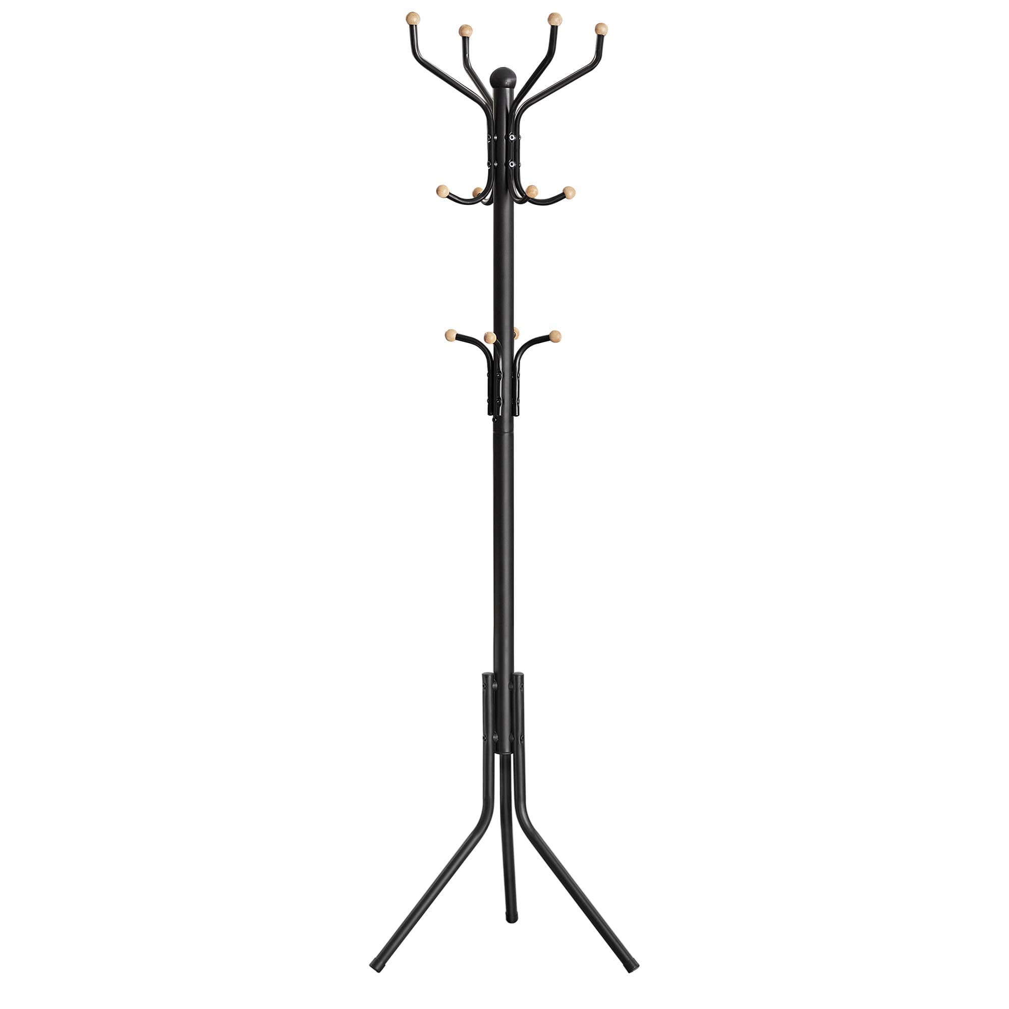 SONGMICS Garderobenständer aus Metall, stabiler Kleiderständer, Garderobe, für Kleidung, Taschen und Hüte, Höhe 182 cm, mit 12 Haken, schwarz RCR19B