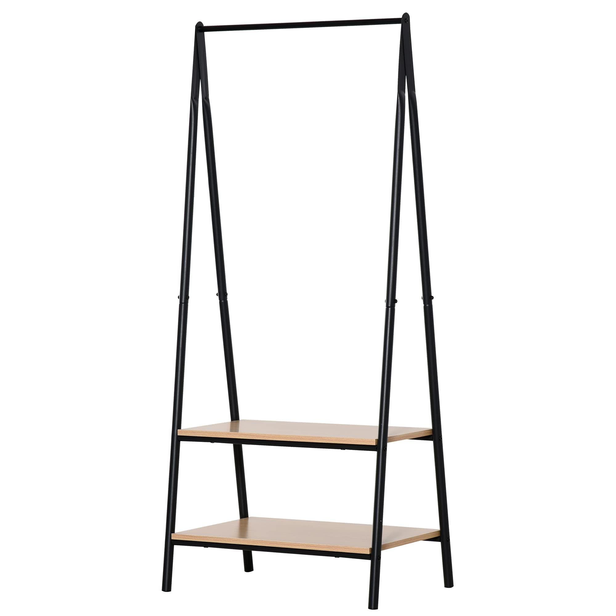 HOMCOM Portant à vêtements penderie style contemporain triangulaire dim. 64L x 43l x 149H cm 2 étagères MDF bois clair acier noir