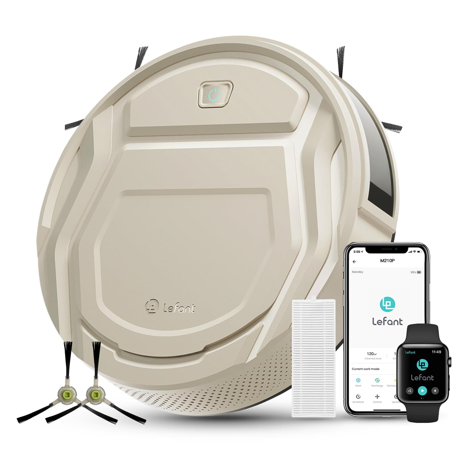 Lefant M210 Robot Aspirapolvere, 2200Pa Aspirazione, 120 Minuti, Ultra Sottile 7,8cm, Senza Grovigli, App/Alexa/Google, Potenziamento Tappeto Ideale per Animali Domestici, Pavimenti Duri e Moquette