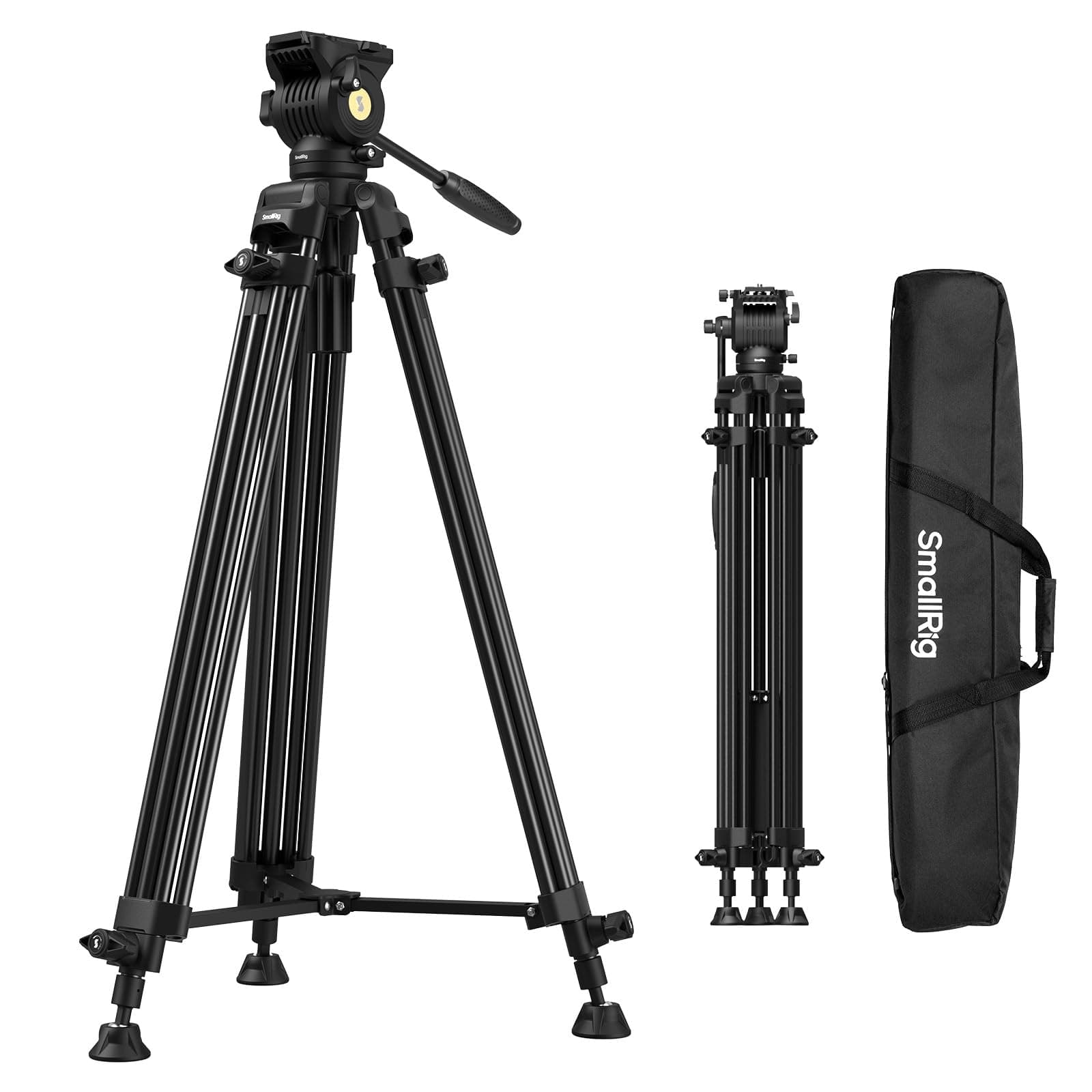 SMALLRIG Trípode Video Aluminio 186cm (73") - Carga 8kg (18lbs), Cabeza Fluida +85° a -78°, Plegable 88cm, Peso 3.1kg (6.8lbs), para Viaje - AD-14-5440
