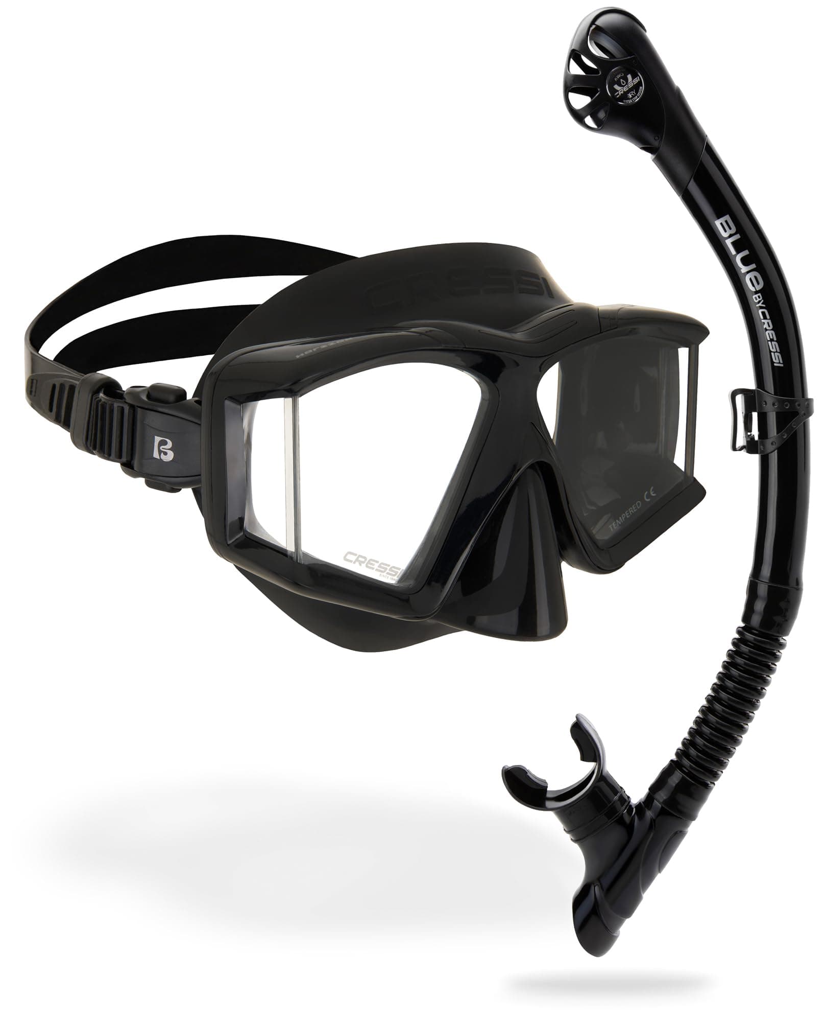 CRESSI Horizon - Mask Equiped with 4 Separate Tempered Glasses or Combo Set Mask + Snorkel Scilla Top Dry Sistem, Diving and Snorkeling with Uninterrupted Panoramic Vision