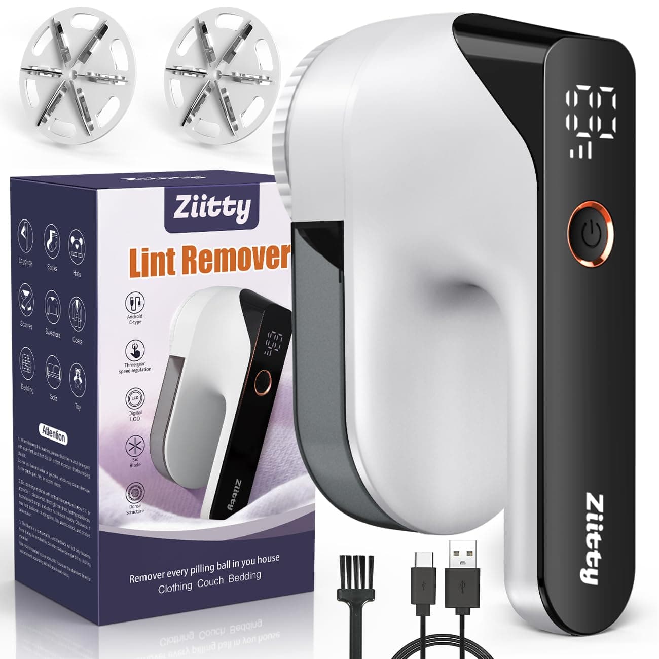 Ziitty Levapelucchi Elettrico, Rimuove i Pelucchi per 3 Livelli di Potenza Regolabili, Taglia Pelucchi a 6 Lame per vari Tessuti Perfetto per i Regali di Famiglia per le Donne(Bianco)