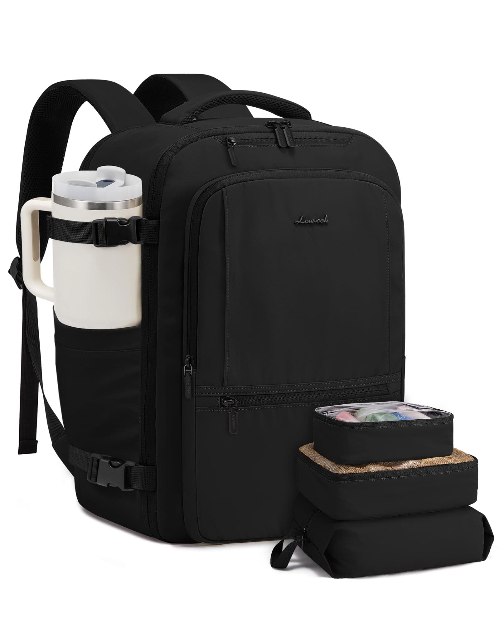 LOVEVOOK Handgepäck Rucksack Flugzeug, 40L Groß Reiserucksack Herren Damen Laptop Rucksack 17 Zoll, Wasserdicht Travel Backpack Carry On Luggage, Business Cabin Bag für Reise Arbeit Urlaub, Schwarz