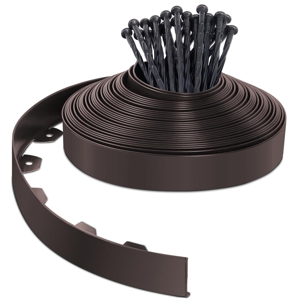 VOUNOT® Bordo Giardino Flessibile, Bordi Aiuole Plastica, con 40 Chiodi di Fissaggio, Lunghezza 20m, Altezza 5cm, Marrone