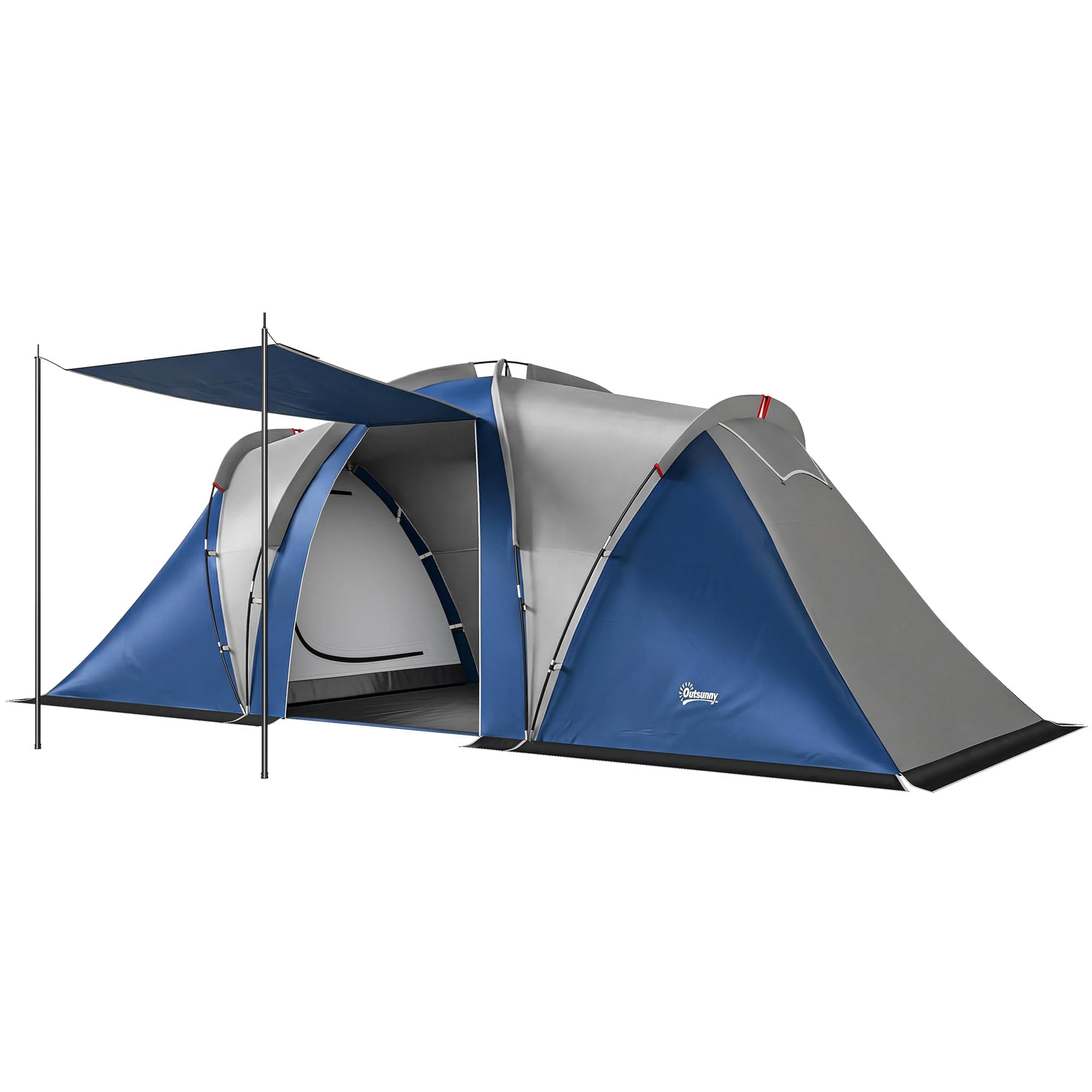 Outsunny Tente de Camping Double Couche Tunnel Familiale 4-5 Personnes - Grande Tente avec 2 Chambres et Séjour pour 12 Personnes - 3000mm Imperméable Abri Solaire avec Auvent, Bleu