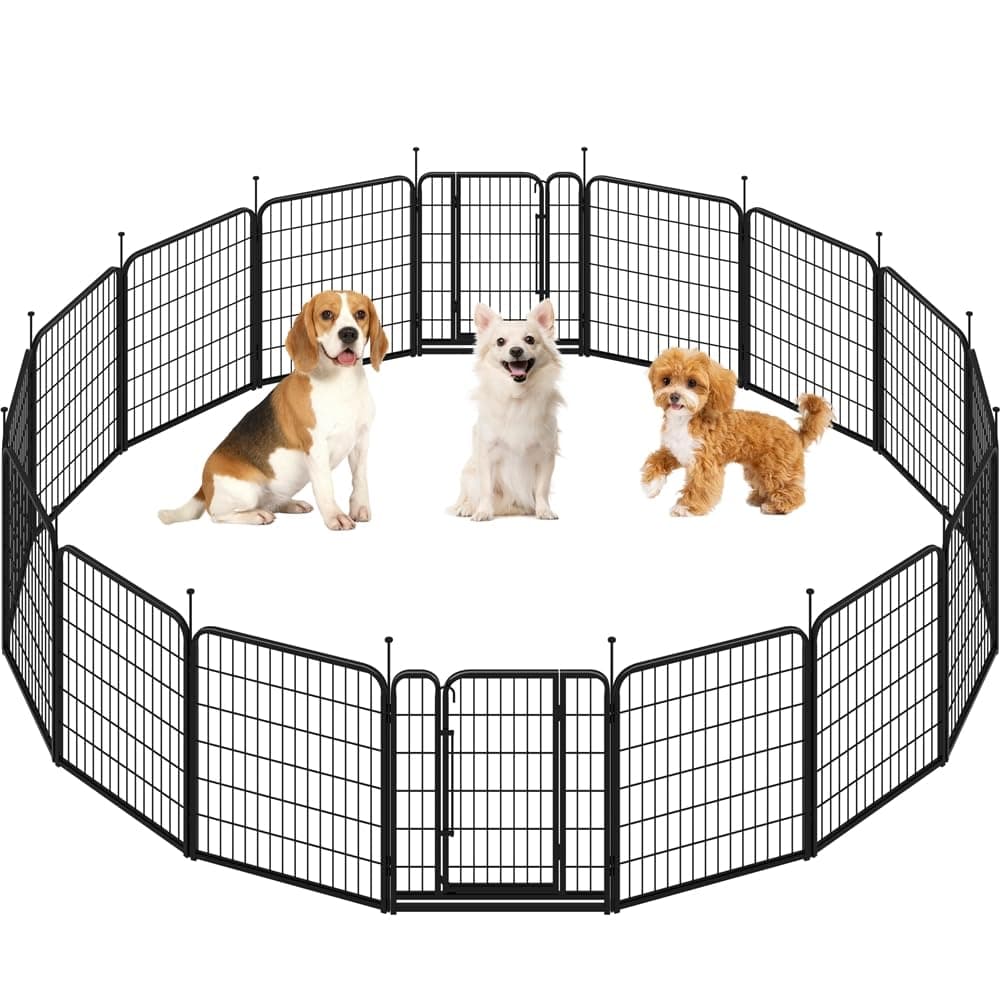 Yaheetech Parque para Perros 16 Paneles 65 x 80 cm con 2 Puertas Barras de Conexión con Cabeza Redonda Corralito para Perros Plegable y Portátil Montaje sin Herramientas para Interior y Exterior