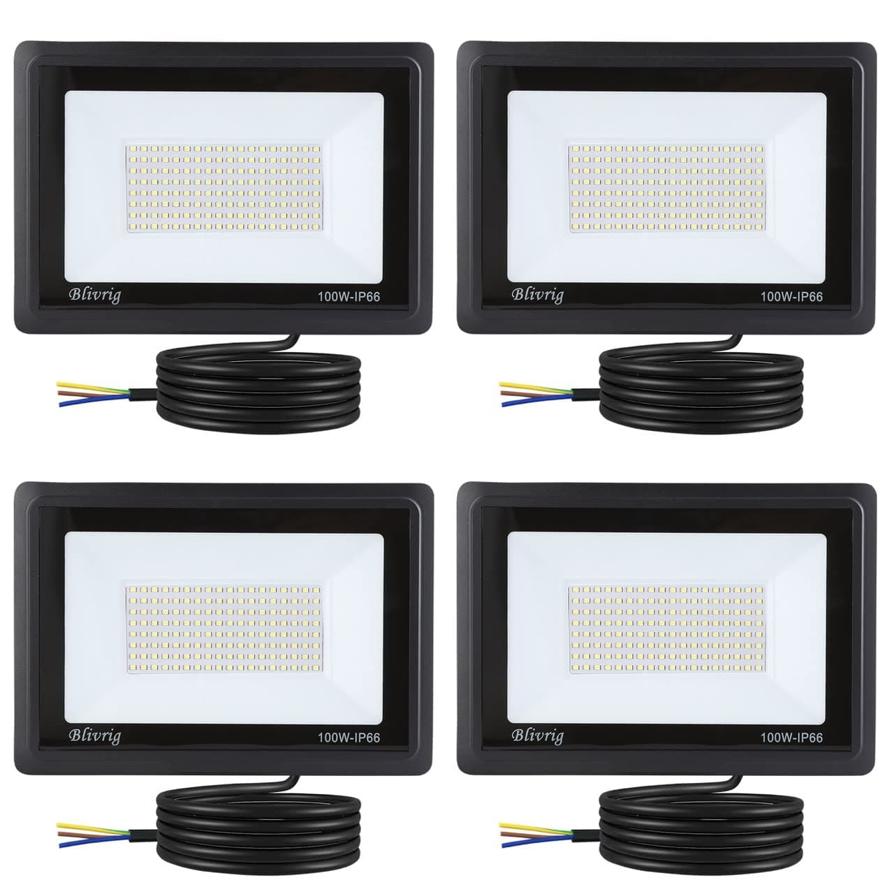 Blivrig 4PCS 100W Focos LED exterior 6000K Blanco Frío, 10000LM Foco Pared, Luz Blanca Fría IP66 Impermeable, para Patio, Terraza, Garaje, Jardín