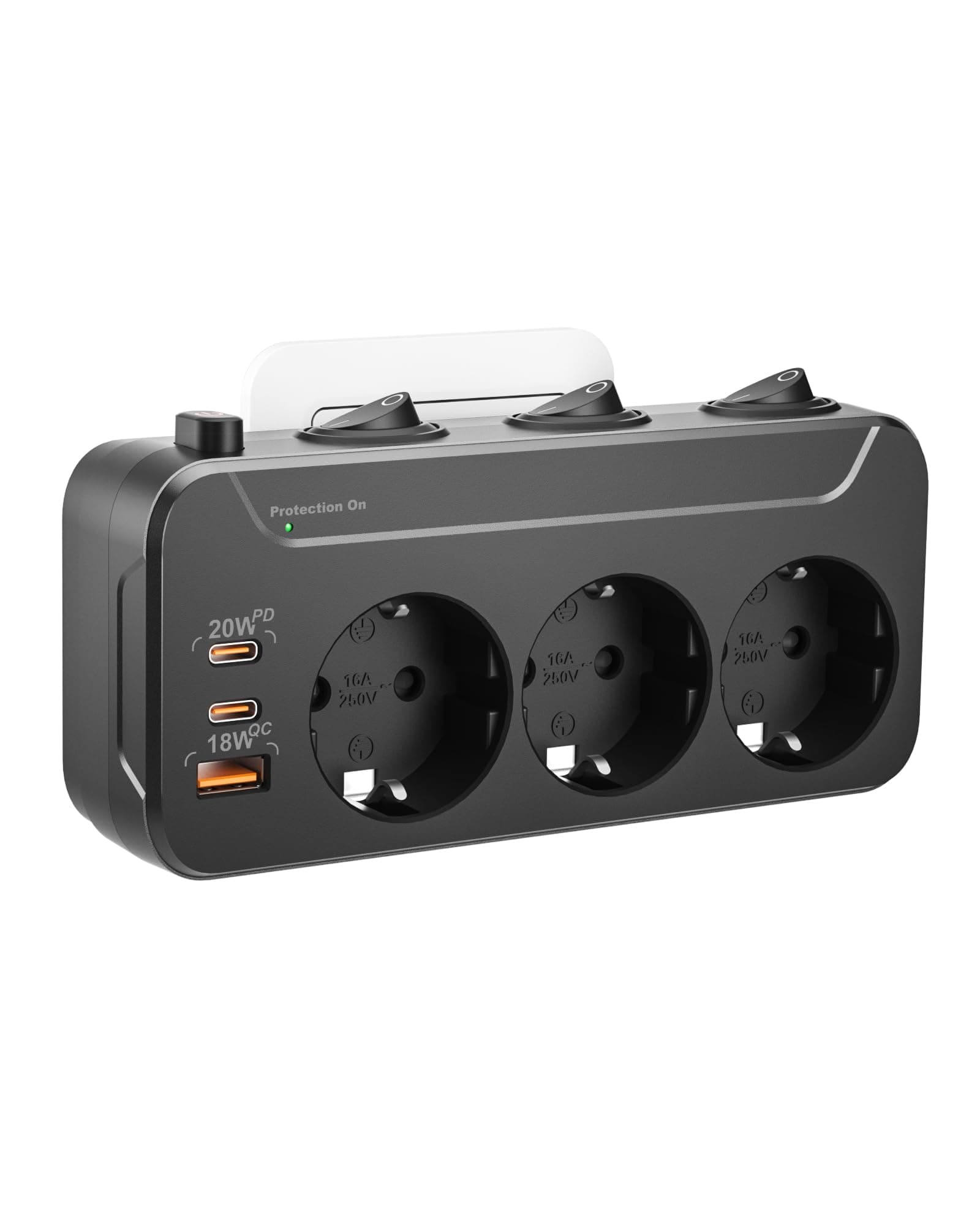 Ladron Enchufes con Interruptor,Enchufe Multiple USB C Carga Rapida PD20W,Regletas Enchufes Pared Protección Sobretensión,Regleta 3 Tomas,Rotación Horizontal y Vertical Triple Enchufe Adaptador,Negro