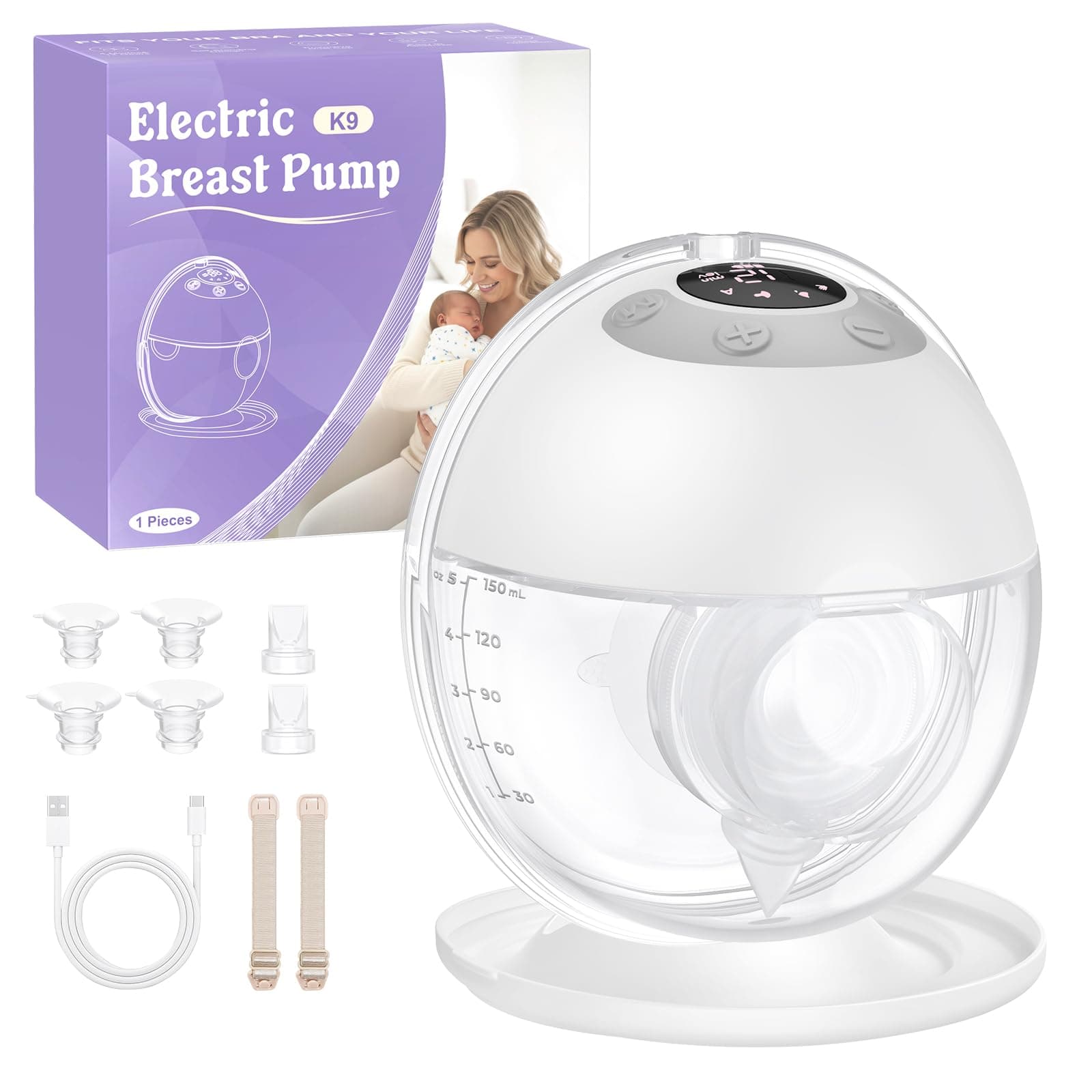 Haokoo Tiralatte Elettrico Indossabile Senza Mani, Tutto in Uno Tira Latte Neonati Elettrico per Uso Quotidiano e Lavoro, 4 Modalità 12 Livelli, Senza BPA, Flange 17/19/21/24/27 mm, 1 Pezzi