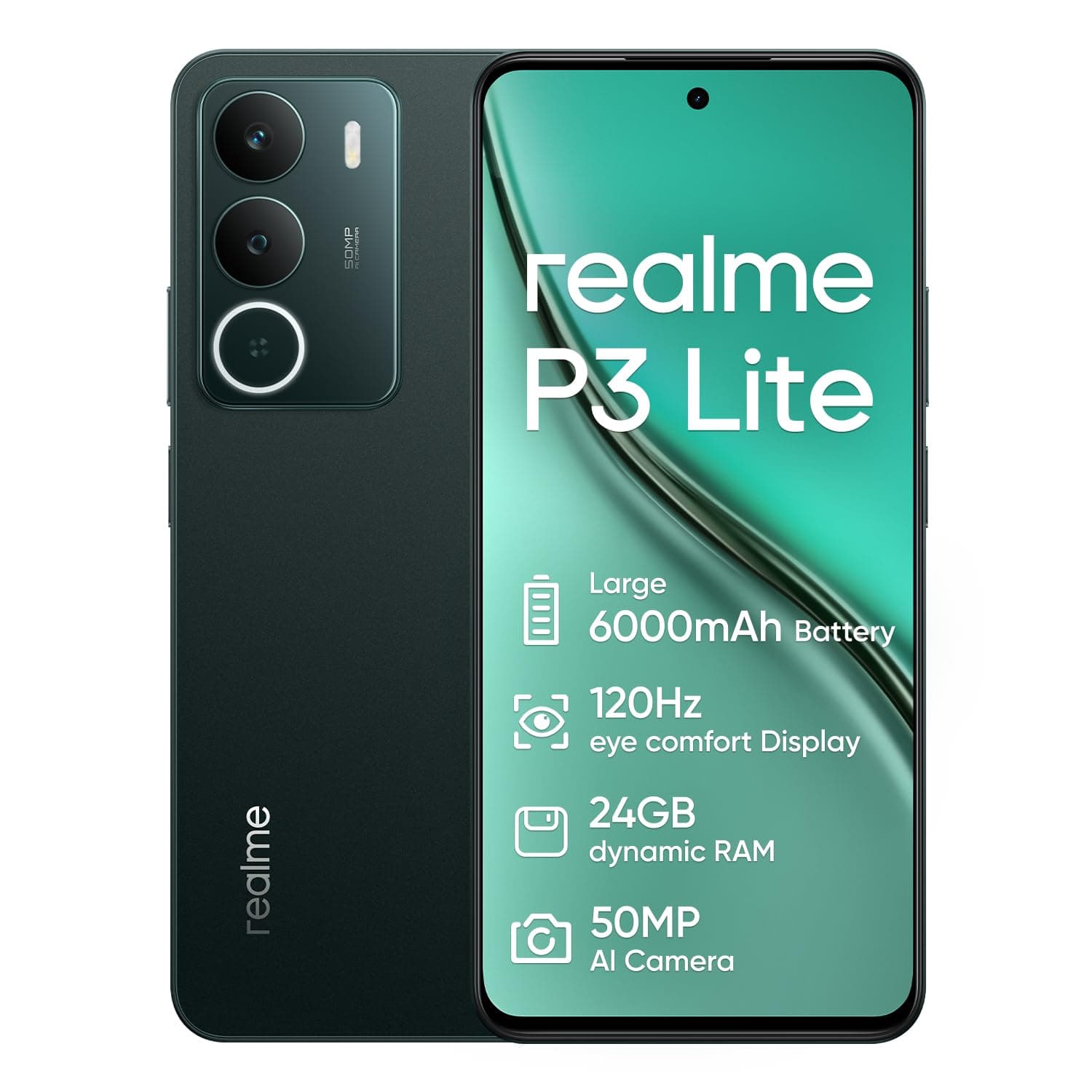 realme P3 Lite Smartphone 8+256GB,Batteria 6000mAh,schermo de confort oculaire 120Hz,50MP AI Camara,Supporto per scheda SD,Verde