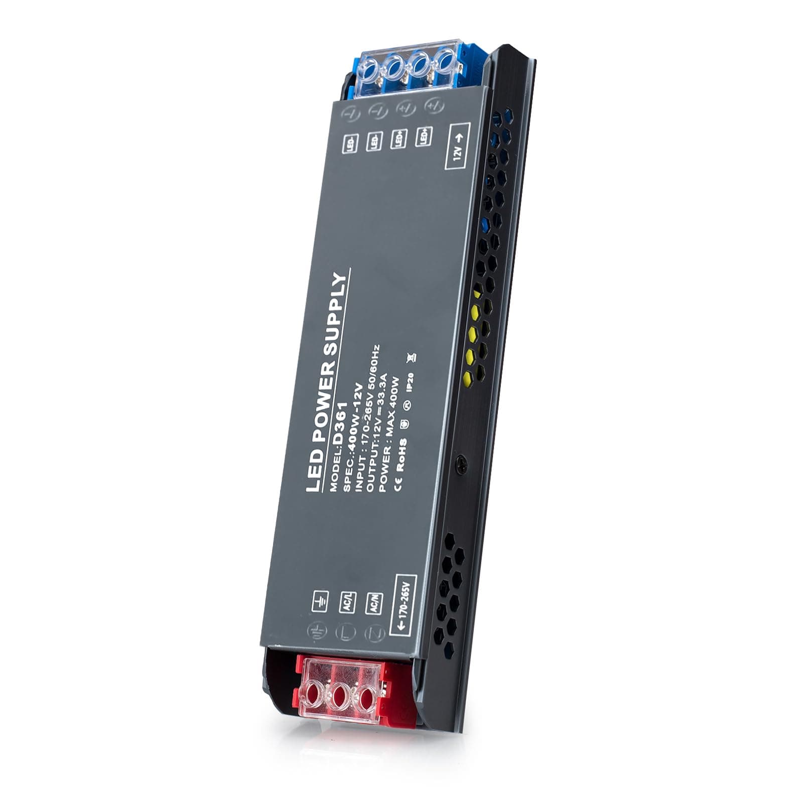 Transformador 220v a 12v 400W 33,3A LED Driver,BRIMETI Ultra Fino Fuente de Alimentación 220V a 12V DC Driver de Bajo Tensión Controlador LED Voltaje Constante