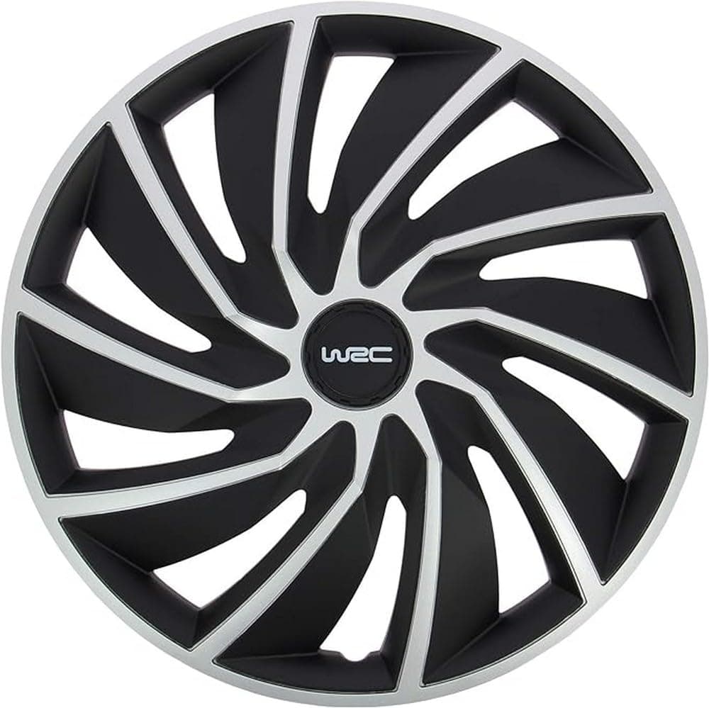 WRC 007598 - 4 Enjoliveurs 15" Pouces, Turbo Bicolore, Argent, noir