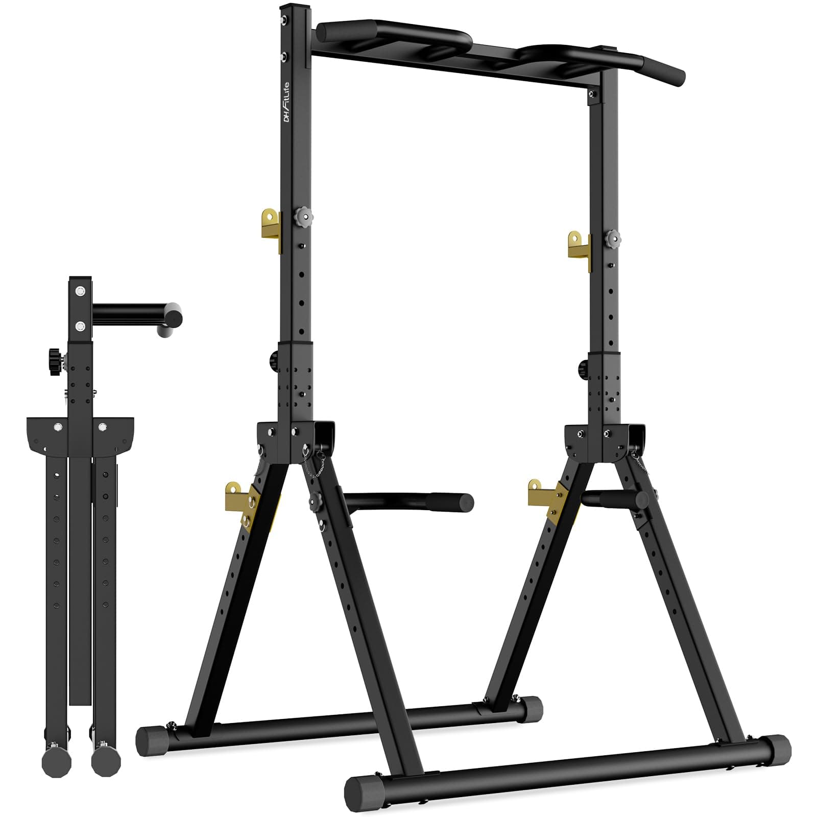 DH FitLife Power Tower pliable Station de dips | Barre de traction autonome jusqu'à 150 kg avec barres de dips et supports pour haltères | Station de musculation | Rack pour salle de sport à domicile