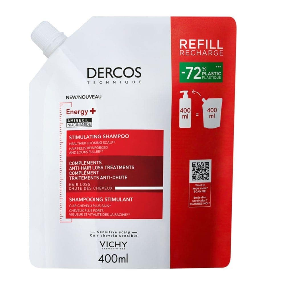 Vichy Champú Anticaída, Efecto Estimulante, Apto Para Todo Tipo de Cabello, Cuero Cabelludo Sano y Detoxificado, Con Aminexil, Energy+, Dercos Technique