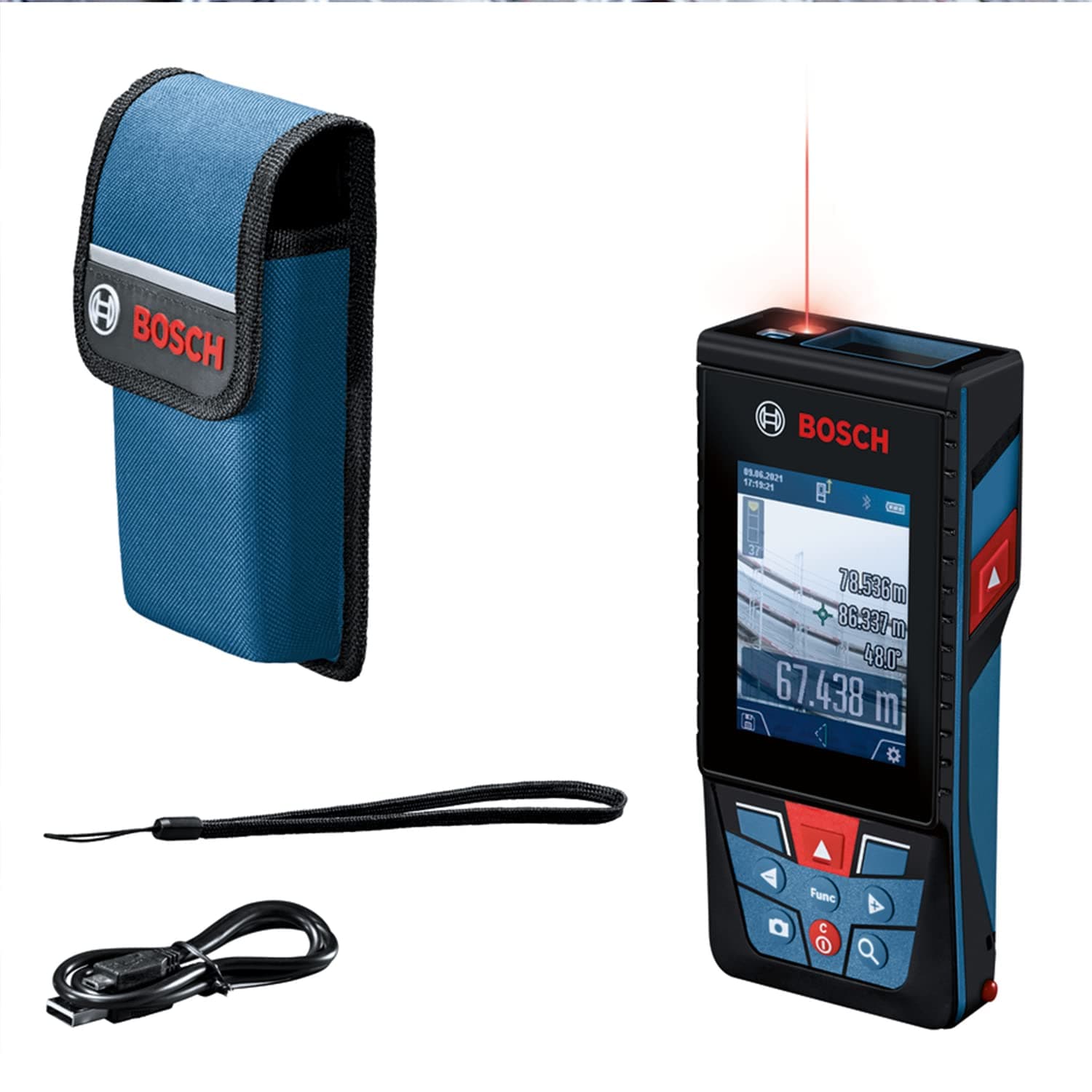 Bosch Professional télémètre Laser GLM 150-27 C (caméra intégrée, Batterie 3,6 V intégrée, portée : Jusqu’à 150 m, Robuste, IP54, ± 1,5 mm*, dragonne, Housse)