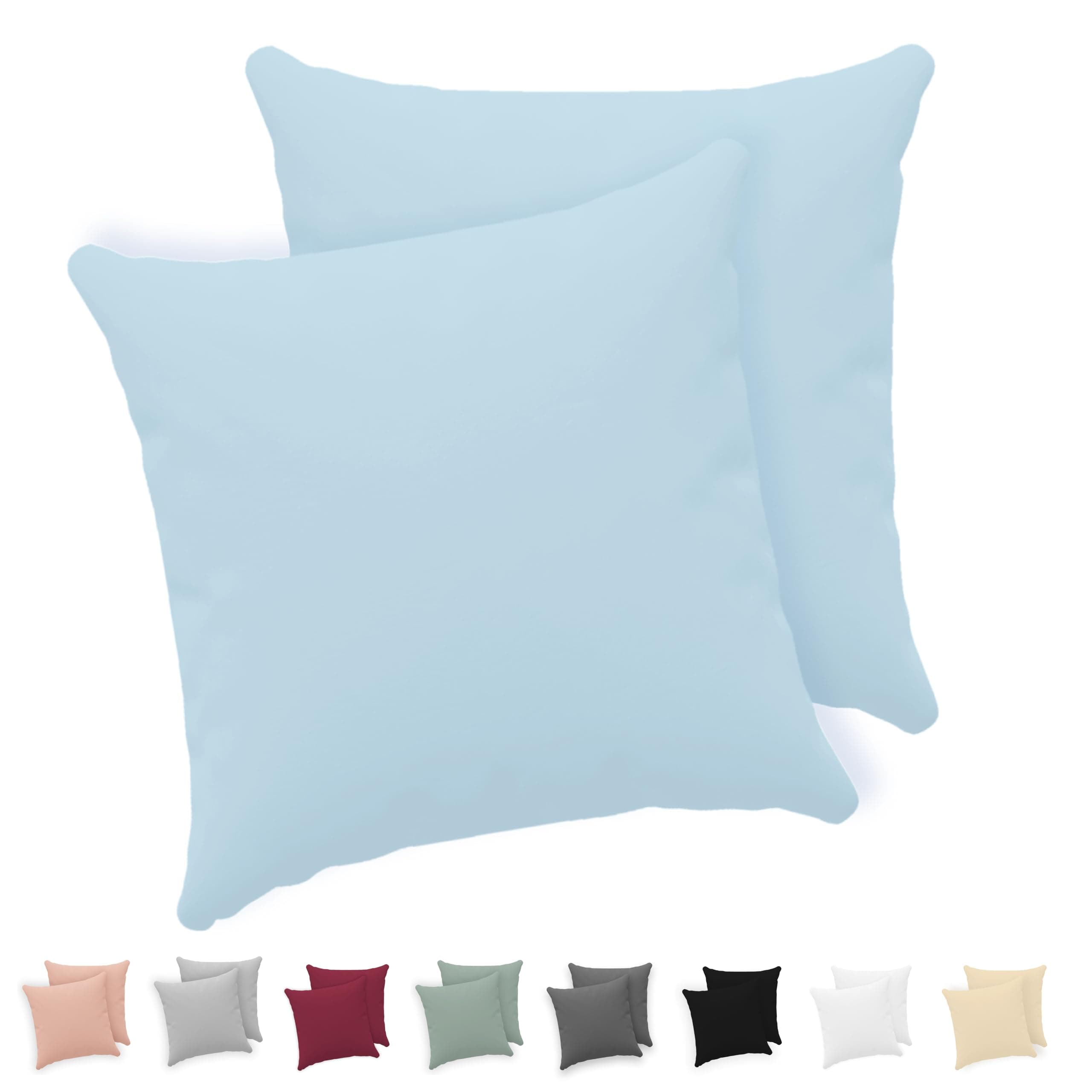 Twinzen® Funda Almohada 40x40 (Juego de 2) - Azul - 100% Algodon Jersey - Funda de Almohada Algodon - Funda Cojin para Cama - Protector de Almohada con Cremallera