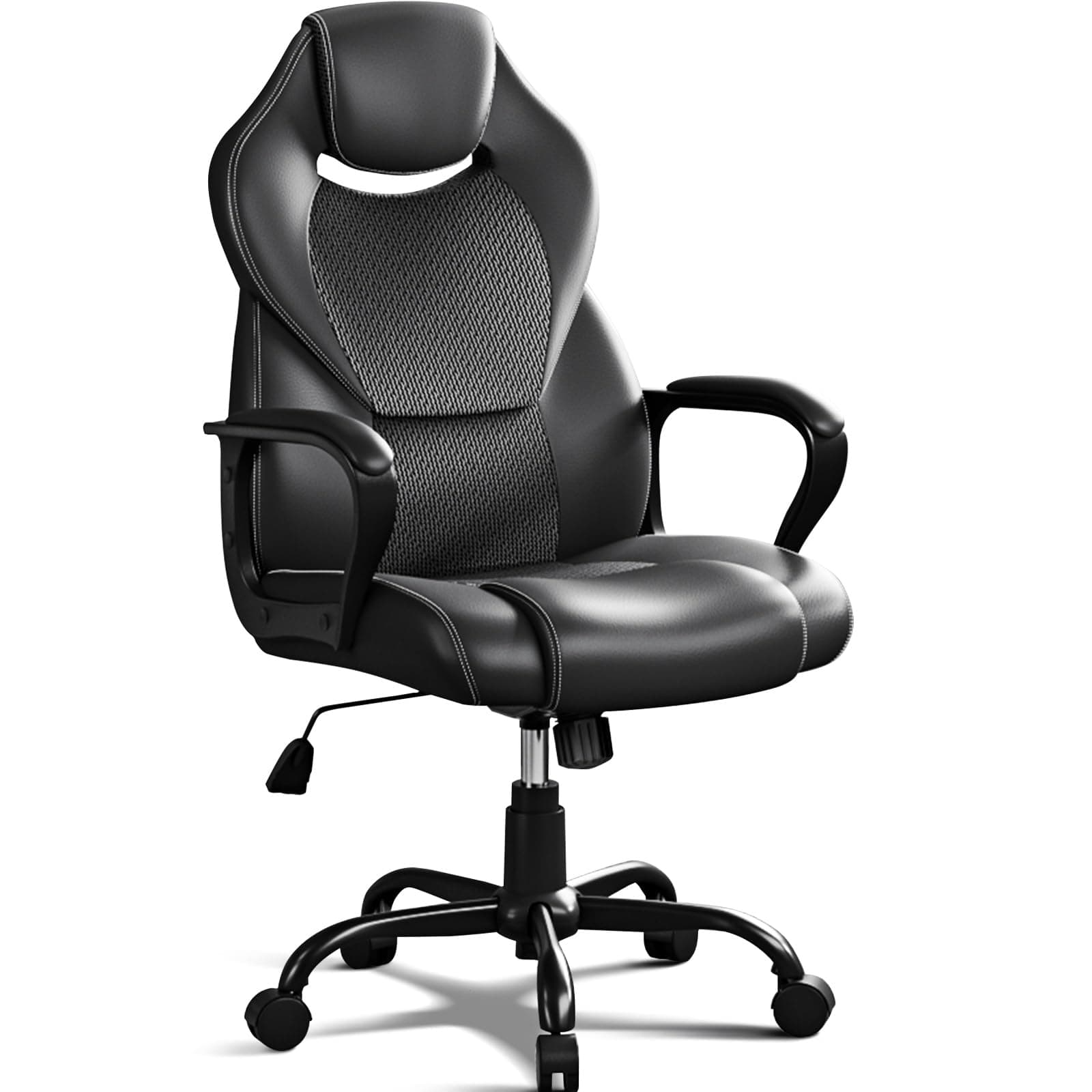 BASETBL Sedia da Ufficio Ergonomica con Supporto Lombare, Sedia Scrivania Poltrona Girevole ad Altezza Regolabile per Ufficio e Studio — Nera