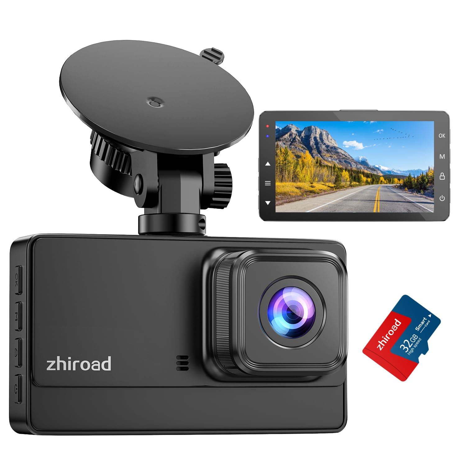 Zhiroad Dash CAM Coche, 1080P FHD Dash CAM con Pantalla IPS de 3", Gran Angular de 176°, Cámara para Coche con Tarjeta SD 32G, Visión Nocturna, Grabación en Bucle, Modo Estacionamiento, Sensor G, WDR