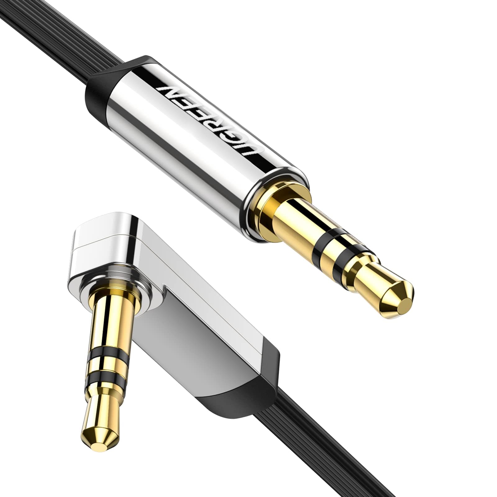 UGREEN Aux Kabel Auto 3.5 mm klinkenkabel 90 Grad Aux Kabel mit Winkelstecker für Auto Audiosystem, TV, Soundbar, Lautsprecher, Handy, Kopfhörer usw.(1m)