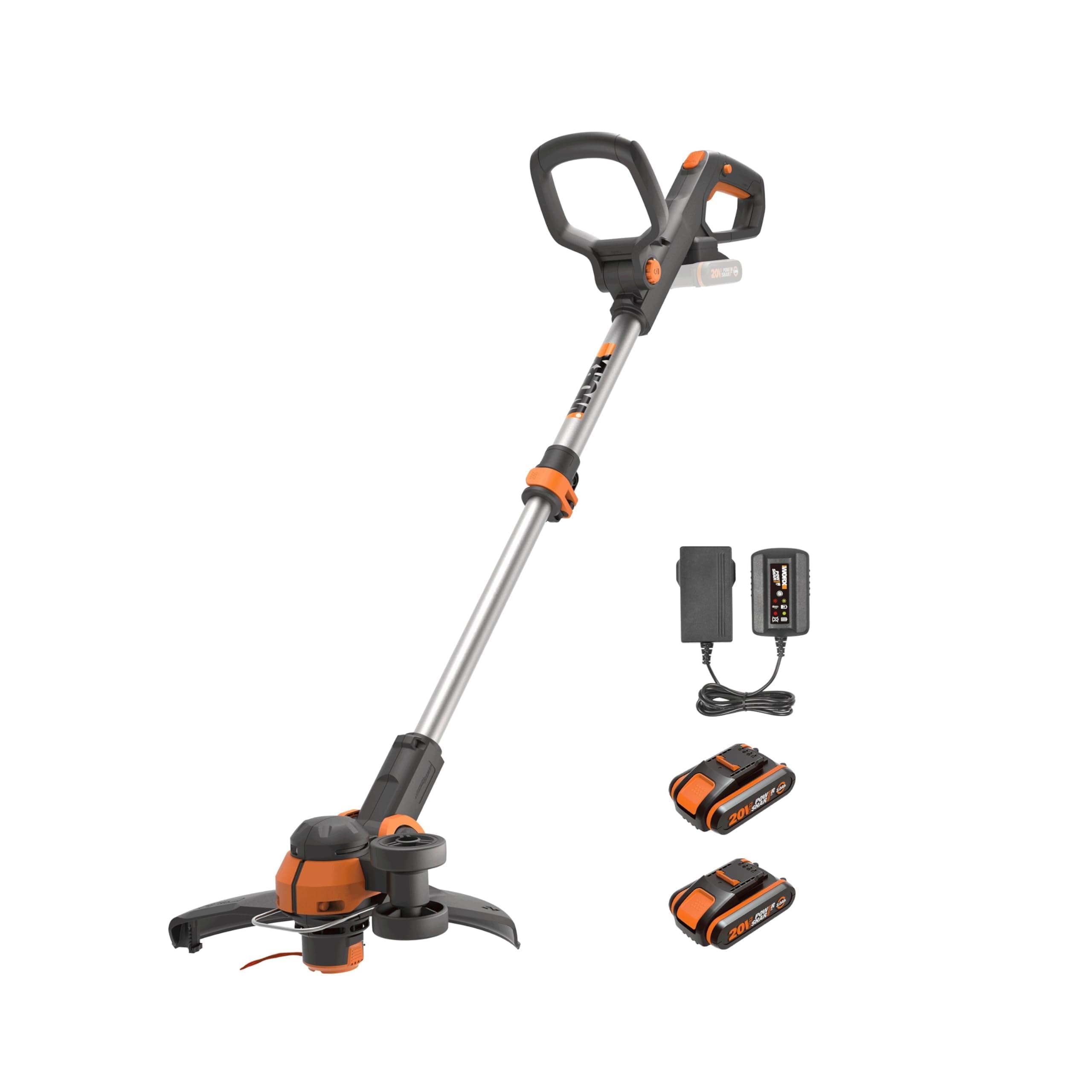 WORX Coupe-Bordures 2 en 1 sans Fil 20V WG163E, se transforme en Dresse-Bordures, diamètre de 30cm, poignée Amovible, Capot de Protection, Tête Amovible, Livré avec Deux Batteries 2Ah et Chargeur