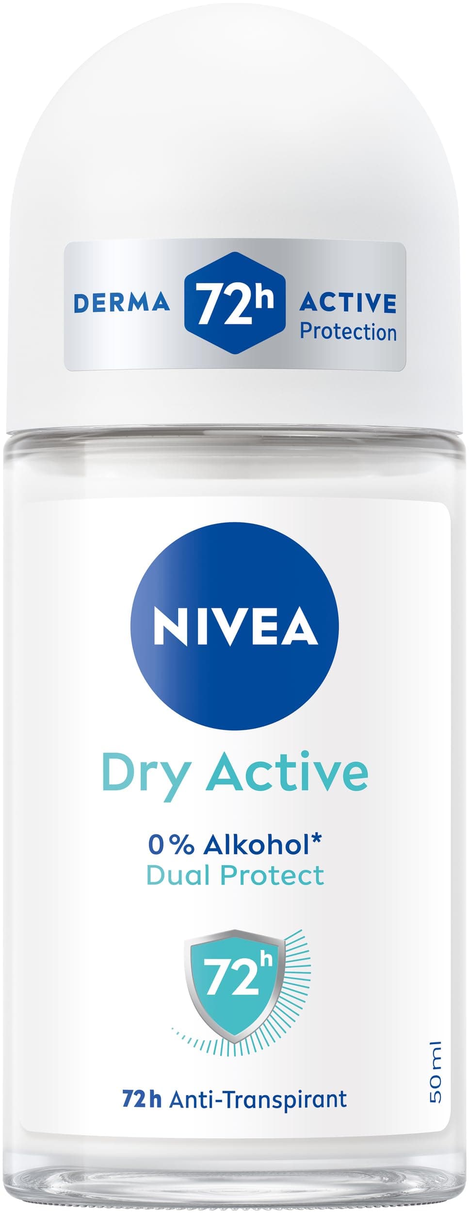 NIVEA Dry Active Deo Roll-On, Antitranspirant Roller mit 72h Schutz und antibakterieller Dual Protect Formel, pflegendes Deodorant mit frischem Duft (50 ml)