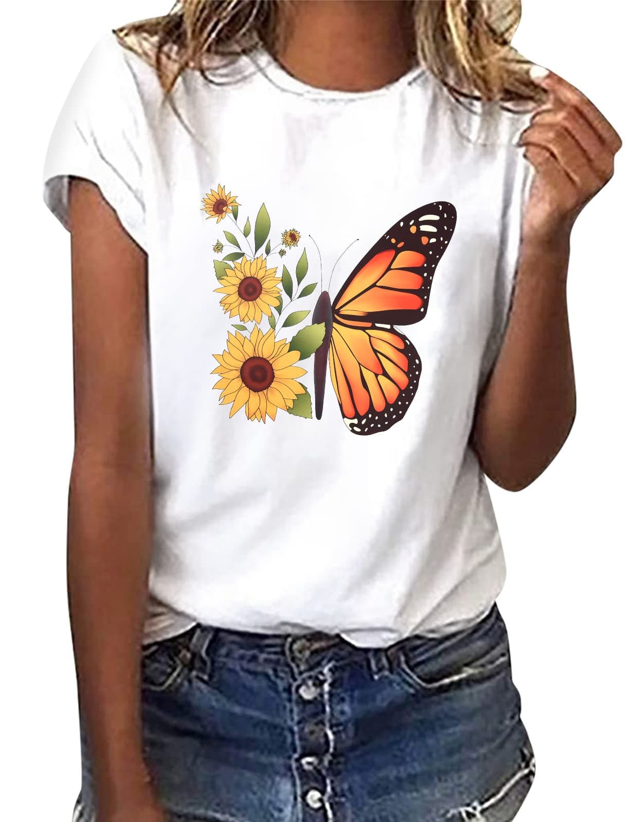 heekpek T Shirt Donna Manica Corta Bianca Cotone Maglietta Manica Corta Donna Casual Girocollo Stampa Estiva Base Tee Bluse