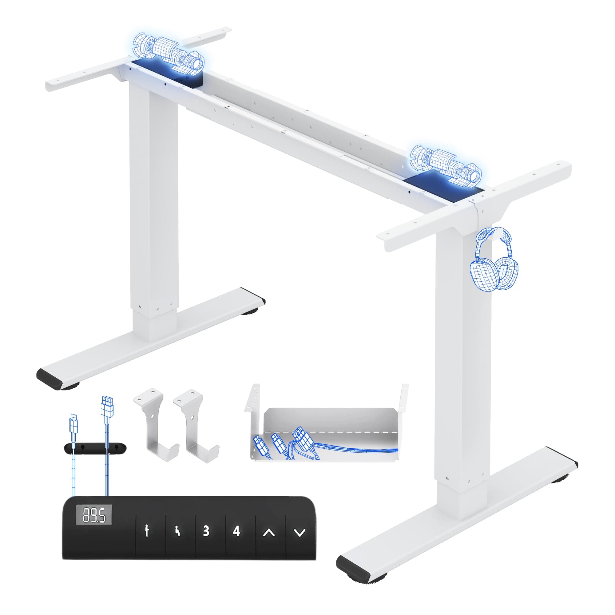 FLEXISPOT Höhenverstellbarer Schreibtisch Gestell, Elektrisch Tischbeine mit 2 Motoren & LED-Höhenanzeige & 4 Speicherfunktionen, inkl. 2 Haken & Kabelmanagement, Weiß