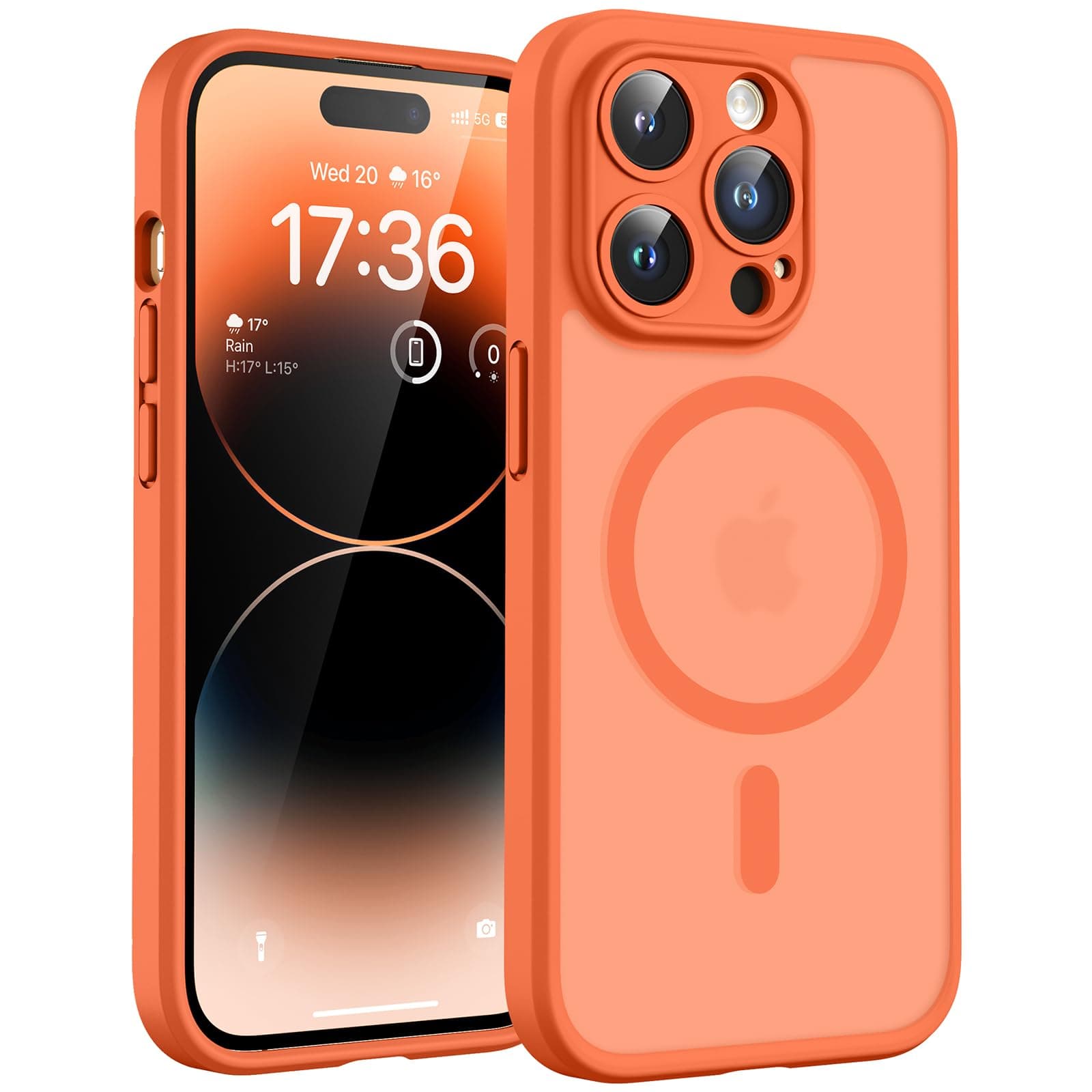 TOCOL Cover Magnetica per iPhone 14 Pro 6,1 Pollic, Compatibile con MagSafe, Protezione Fotocamera Integrata, Custodia Antiurto Traslucida Opaca, Arancione