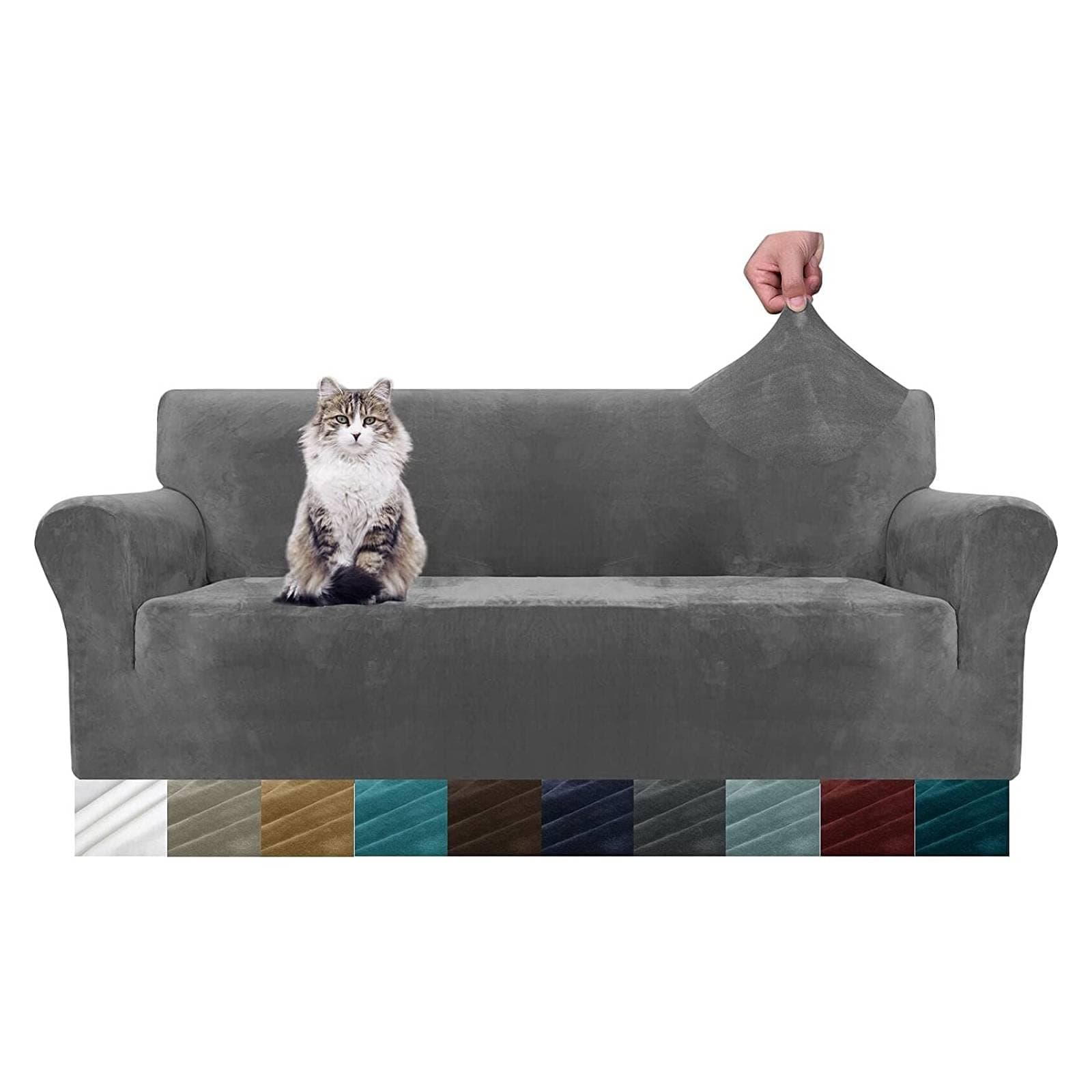 MAXIJIN Housse de canapé en Velours épais 3 Places Housse de canapé Super Extensible pour Chiens Cat Pet Friendly 1-Piece Elastic Furniture Protector (3 Place, Gris)