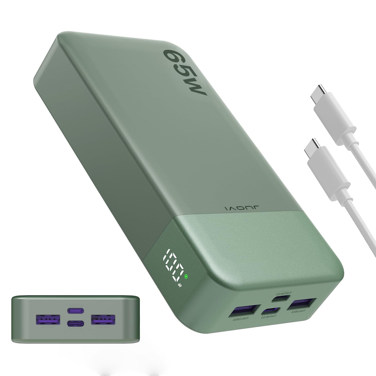 JUOVI 65W Power Bank, 20000mAh Laptop Caricatore Portatile Powerbank Ricarica Rapida Batteria Portatile Cellulare con USB C, per MacBook Dell XPS PC Portatile iPad iPhone 17 16 15 Samsung (Verde)