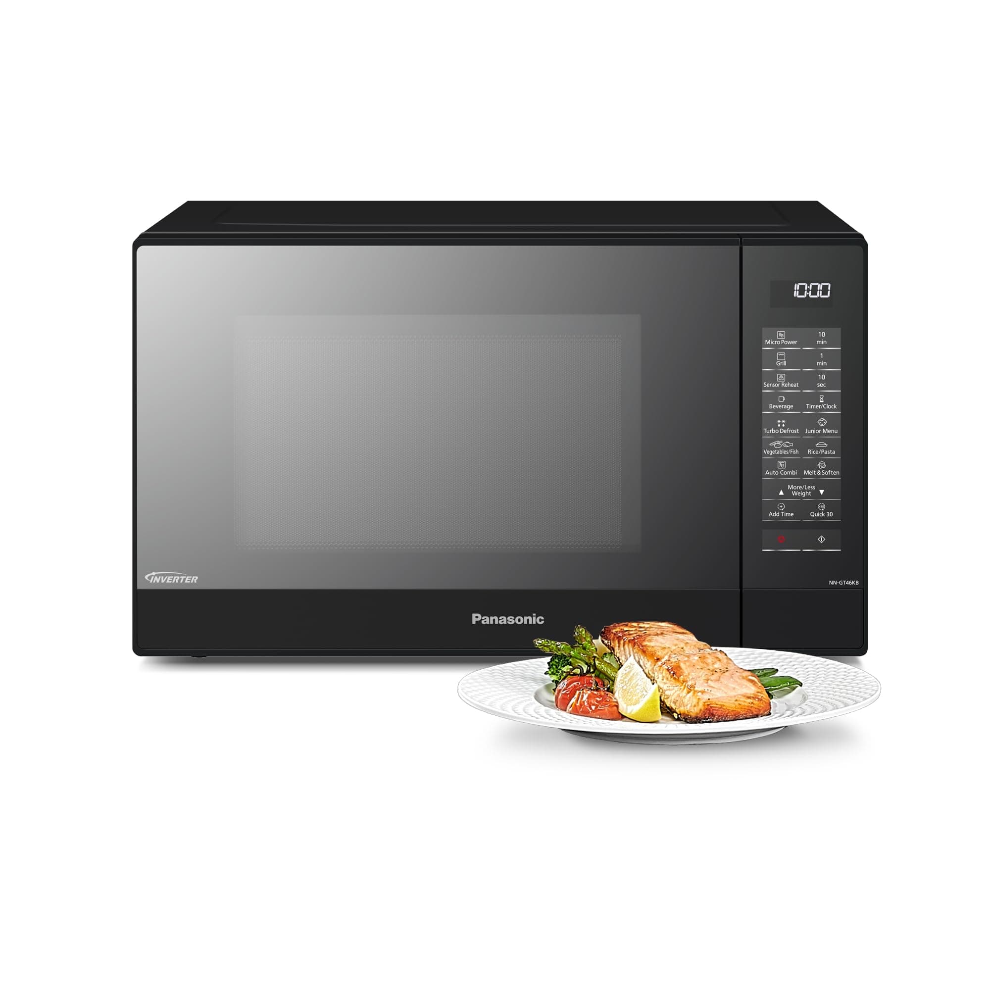 Panasonic NN-GT46KBSUG Four à Micro-ondes et Gril avec Plateau Tournant, 31 litres, Aacier Inoxydable, 1000 W, GrilL 1100 W, 24 Programmes Auto, Écran LCD, Capteur Genius, Menu Junior, Noir