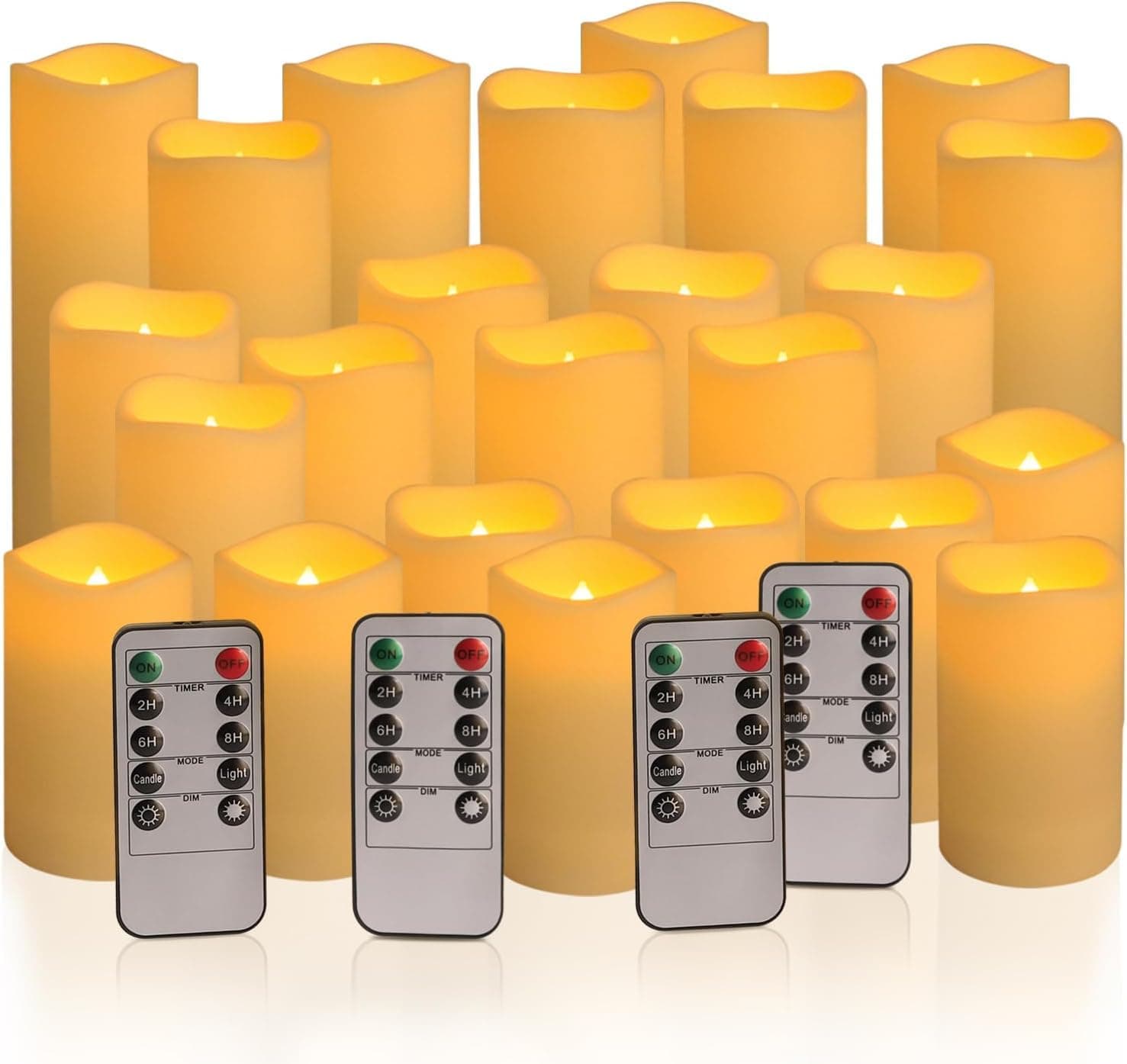 LIVEN Set of 24 Waterproof Outdoor Flameless Candles, LED Candles with 4 Remote and Timer,(D2.2 X H4 ”5” 6” inch),for Christmas,Halloween,Wedding,Festival [Energy Class A++]