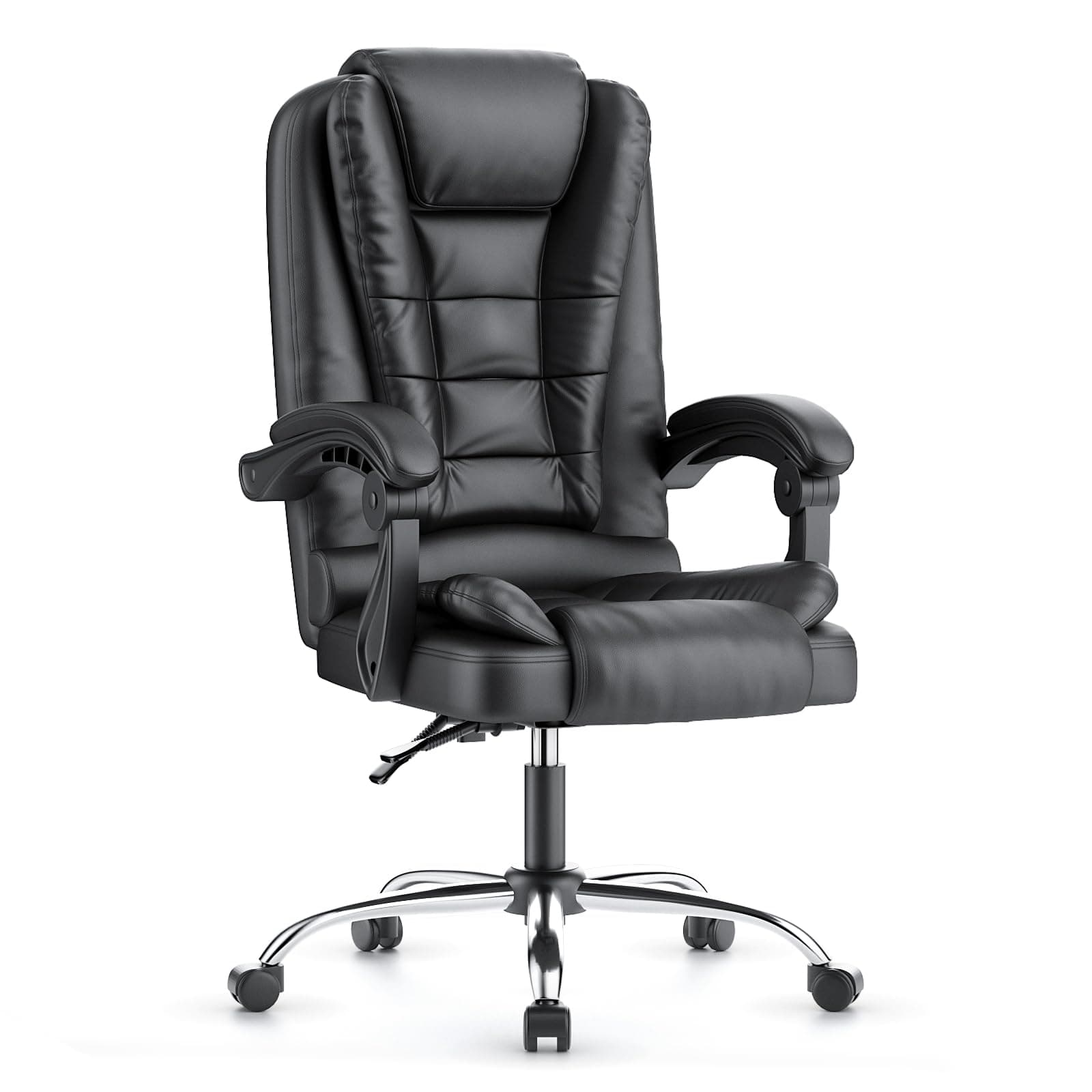 naspaluro Sedia da Ufficio Ergonomica, Poltrona Direzionale con Sedile Largo, Sedia Ufficio Reclinabile con Braccioli Imbottiti et Altezza Regolabile (Senza Poggiapiedi, Nero)