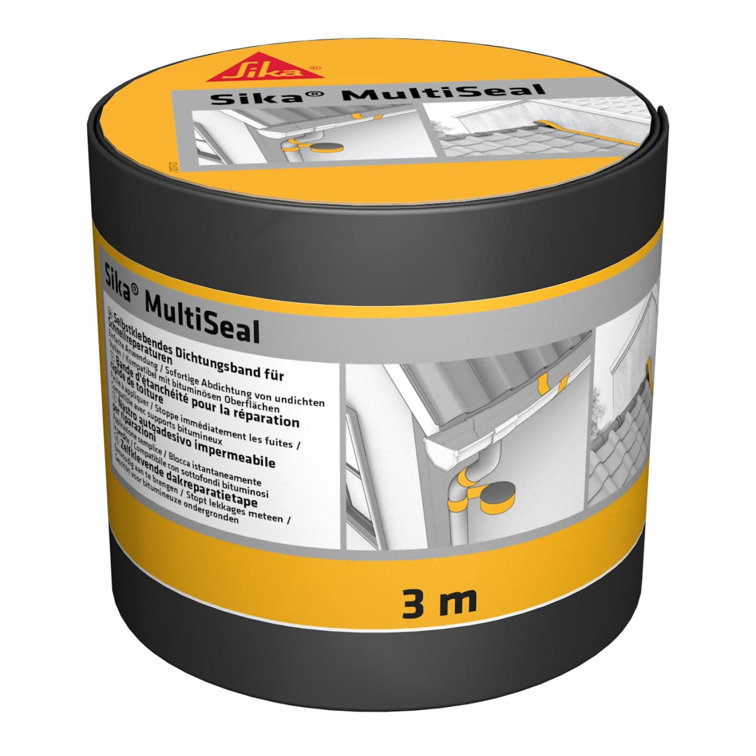 SIKA - Bande d'étanchéité autocollante pour la réparation de toiture/gouttière Multiseal Gris - Multisupports - Résistant aux UV/Déchirure - Pose facile - Peut-être peint - 100mm x 3m