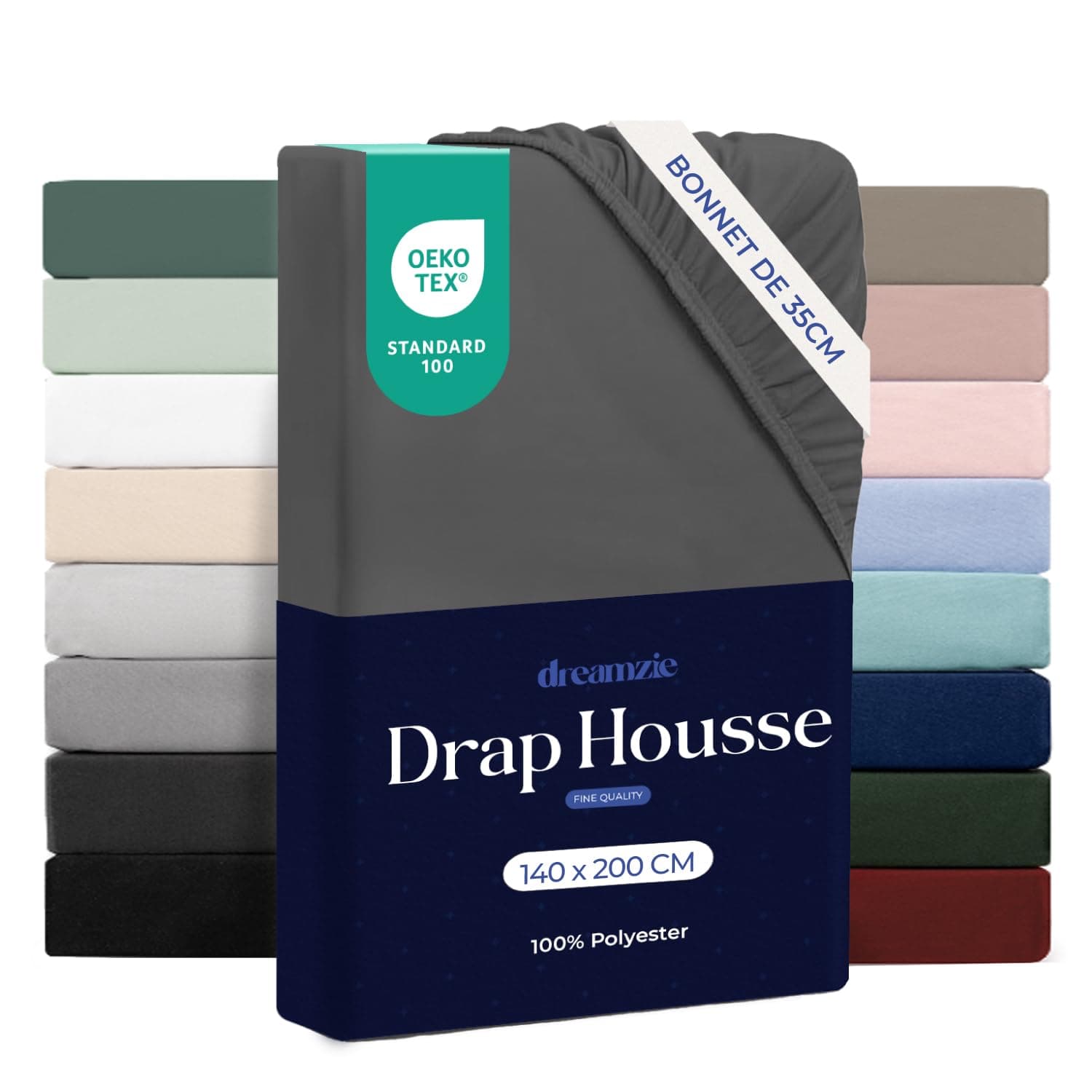 Dreamzie - Drap Housse 140x200 Bonnet 35 cm | Microfibre Ultra Douce - Matelas Épais - Oeko-Tex | Confort, Respirabilité, Entretien Facile - Gris foncé
