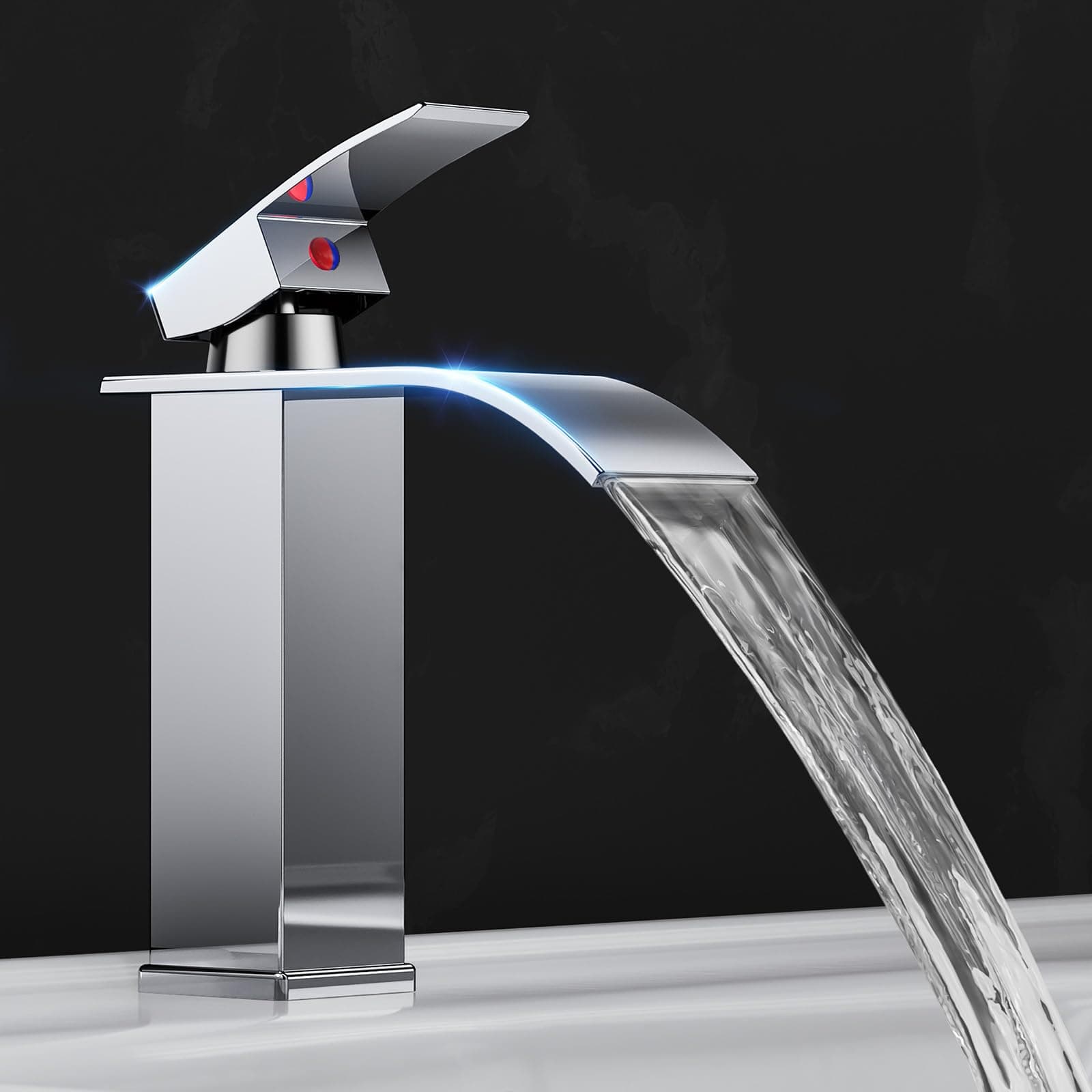 Robinet Salle de Bain,Mitigeur Lavabo Cascade en Acier Inoxydable,Mitigeur en Laiton,Eau Chaude et Froide Disponible,Economiseur d'eau, chromé (Comprend un tuyau de 60 cm)